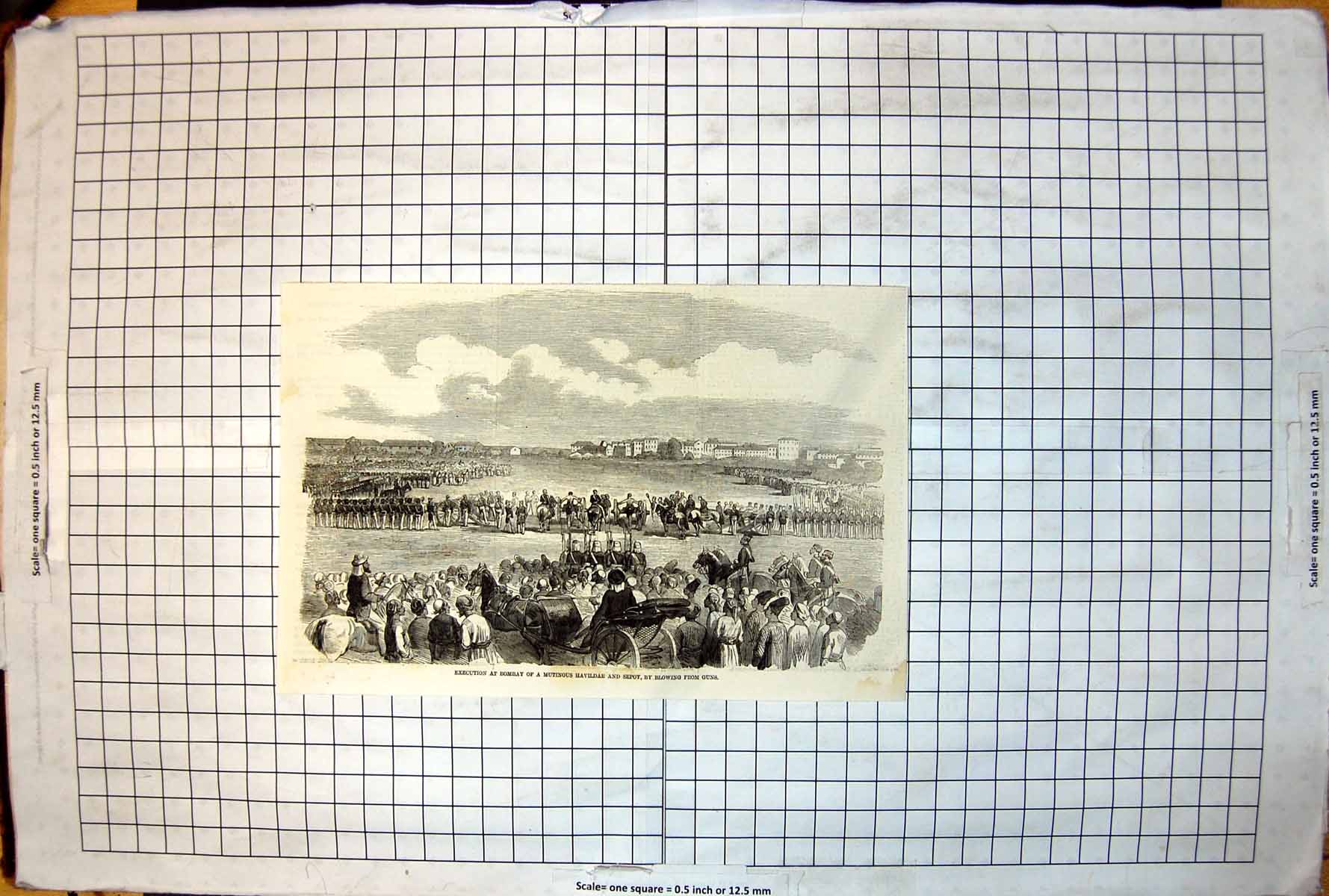 Old Print Execution Bombay Mutinous Havildar Sepoy Blowing From Guns 1857 19th