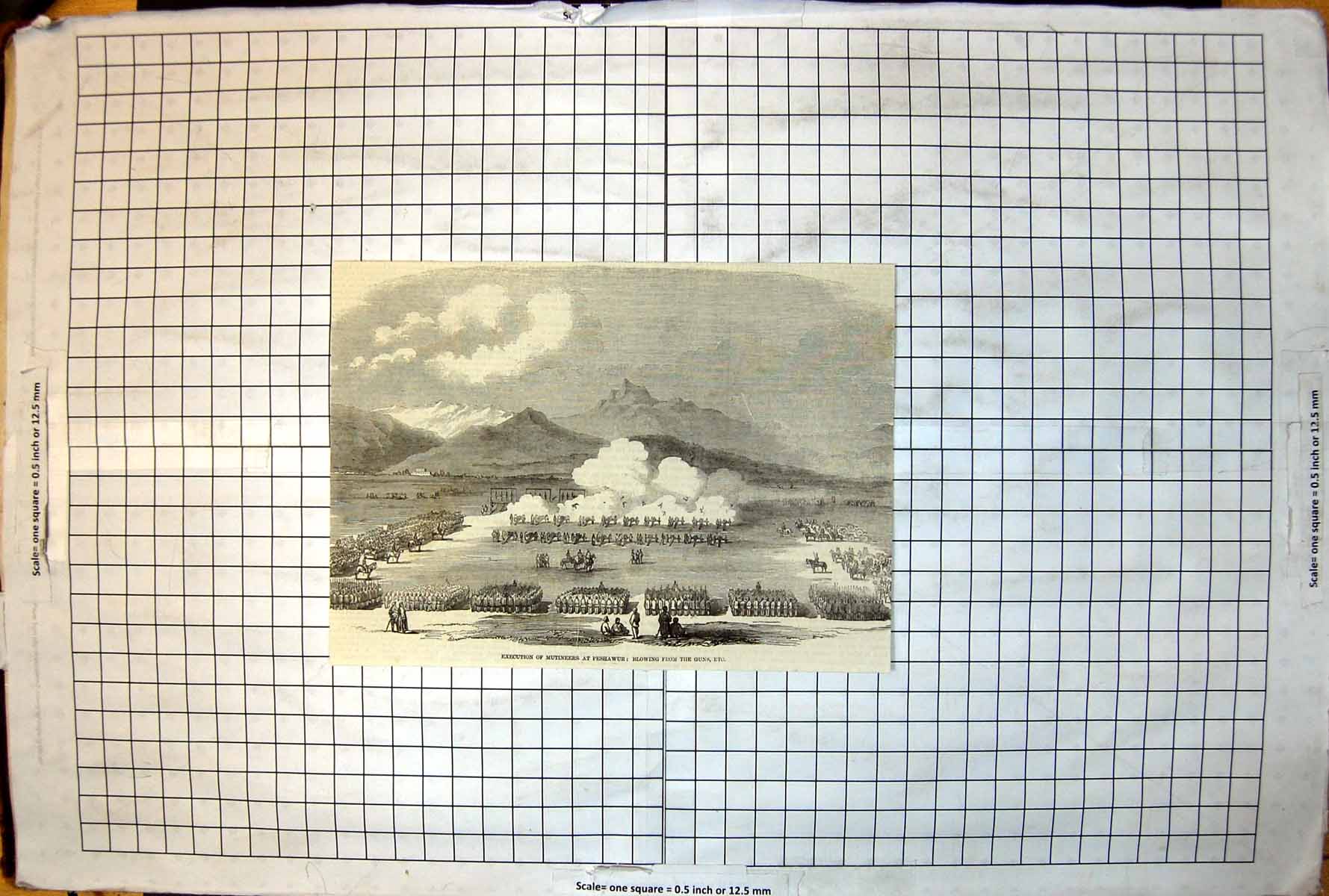 Antique Old Print Execution Mutineers Peshawur Blowing From Guns Army 1857 19th