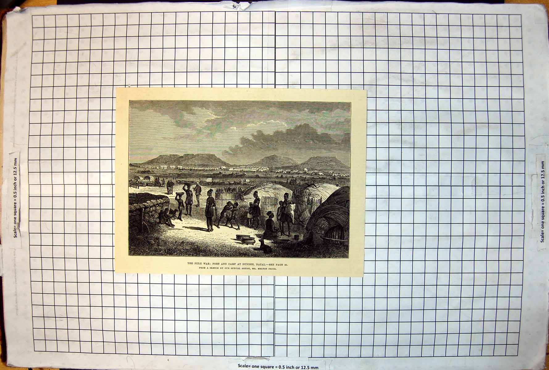Antique Print Zulu War Fort Camp Dundee Natal From Sketch Melton Prior 1879