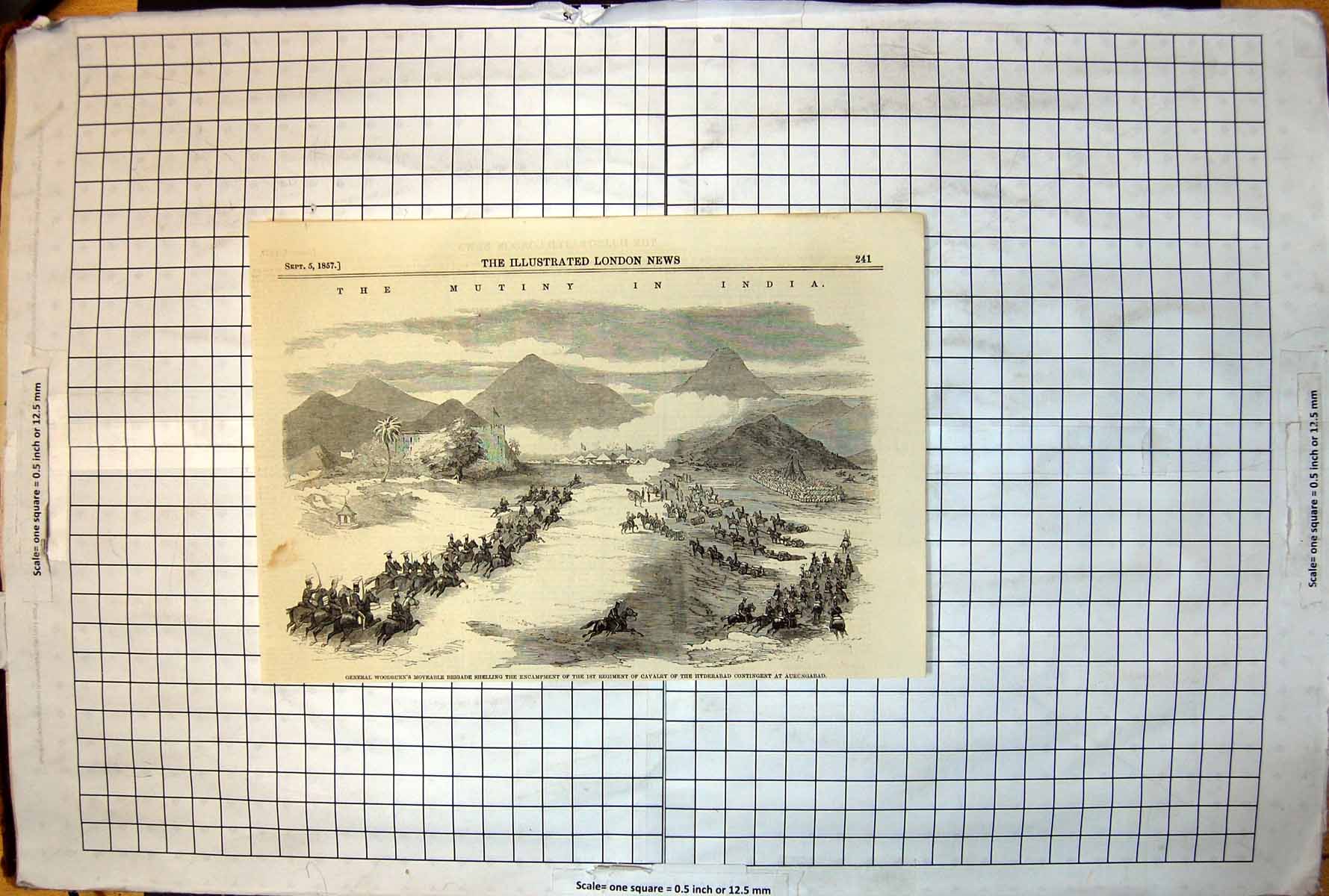 Antique Print General Woodburn'S Brigade Shelling Hyderabad Aurungabad 1857