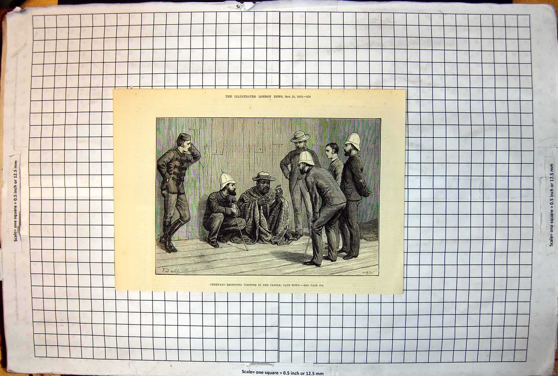 Antique Old Print Cetewayo Receiving Visitors Castle Cape Town F Daddy 1879