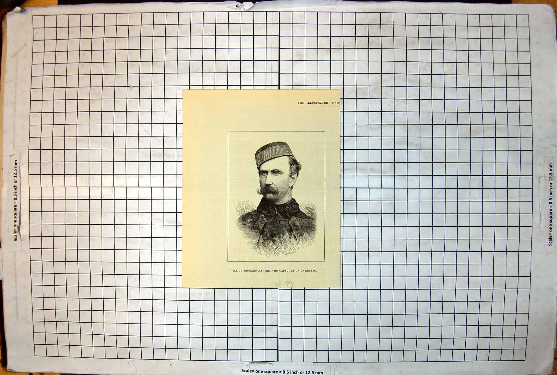 Antique Old Print Major Richard Marter Capturer Cetewayo Portrait Hat 1879 19th