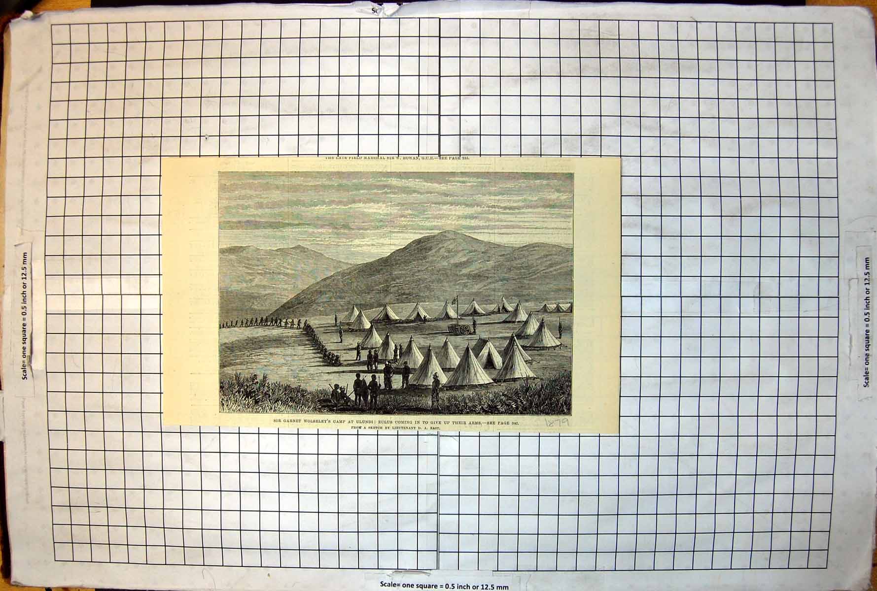 Antique Old Print Sir Garnet Wolseley'S Camp Ulundi Zulus Giving Up Arms 1879