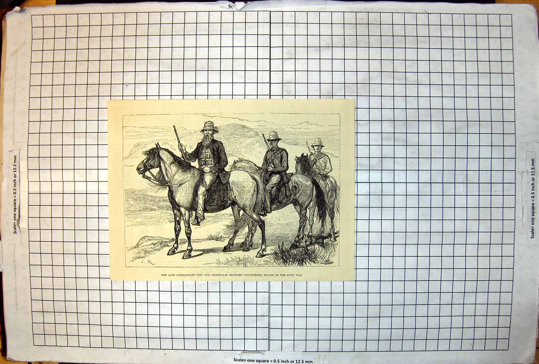 Old Print Commandant Piet Uys Transvaal Mounted Volunteers Zulu Wars 1879 19th