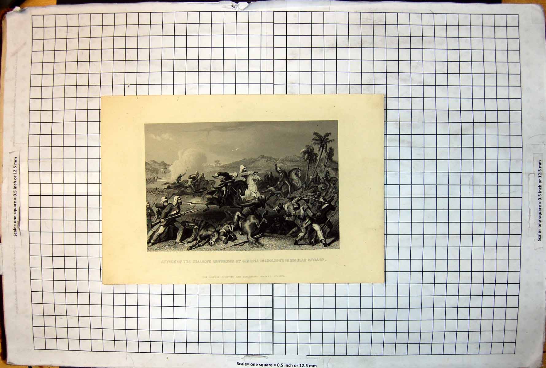 Old Print Attack Sealkote Mutineers General Nicolson'S Irregular Cavalry
