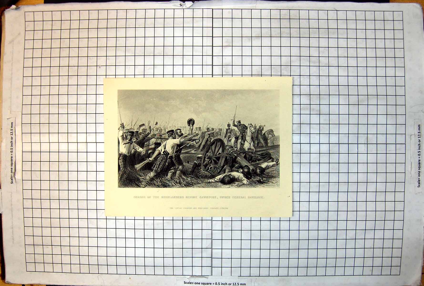 Old Print Charge Highlanders Before Cawnpore Under General Havelock 1867 19th