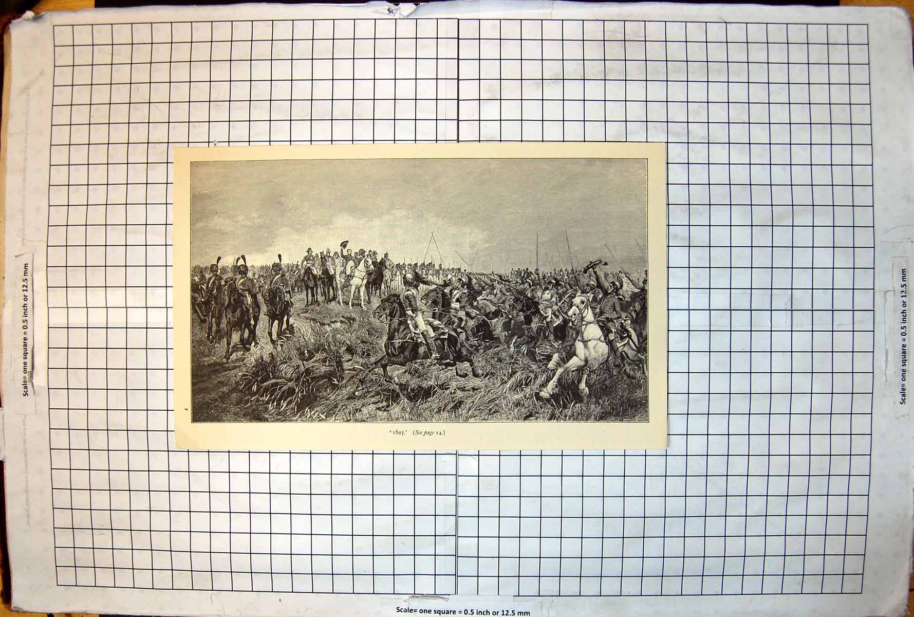 Old 1807' Celebratory Battle Scene Troops Horseback Foot Siers 1890 19th