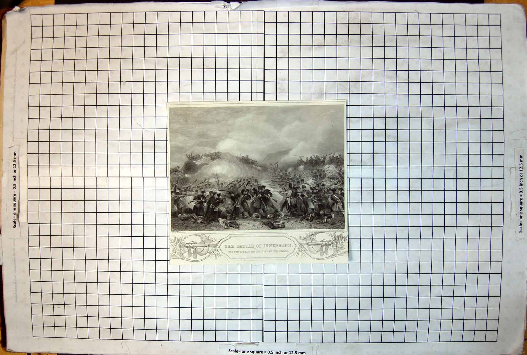 Antique Old Print Battle Inkermann Two Gun Battery Defended By Guards C1885