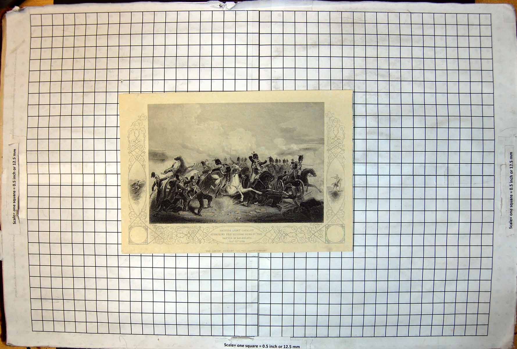 Old Print British Light Cavalry Attacking Russian Guns Battle Balaklava C1850'S