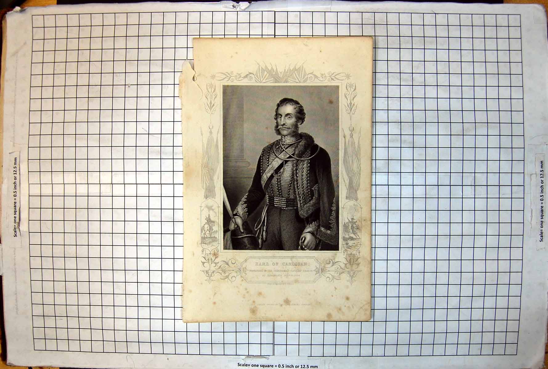 Antique Old Print Earl Cardigan Commander Balaklava Drawn Engraved Dj Pound