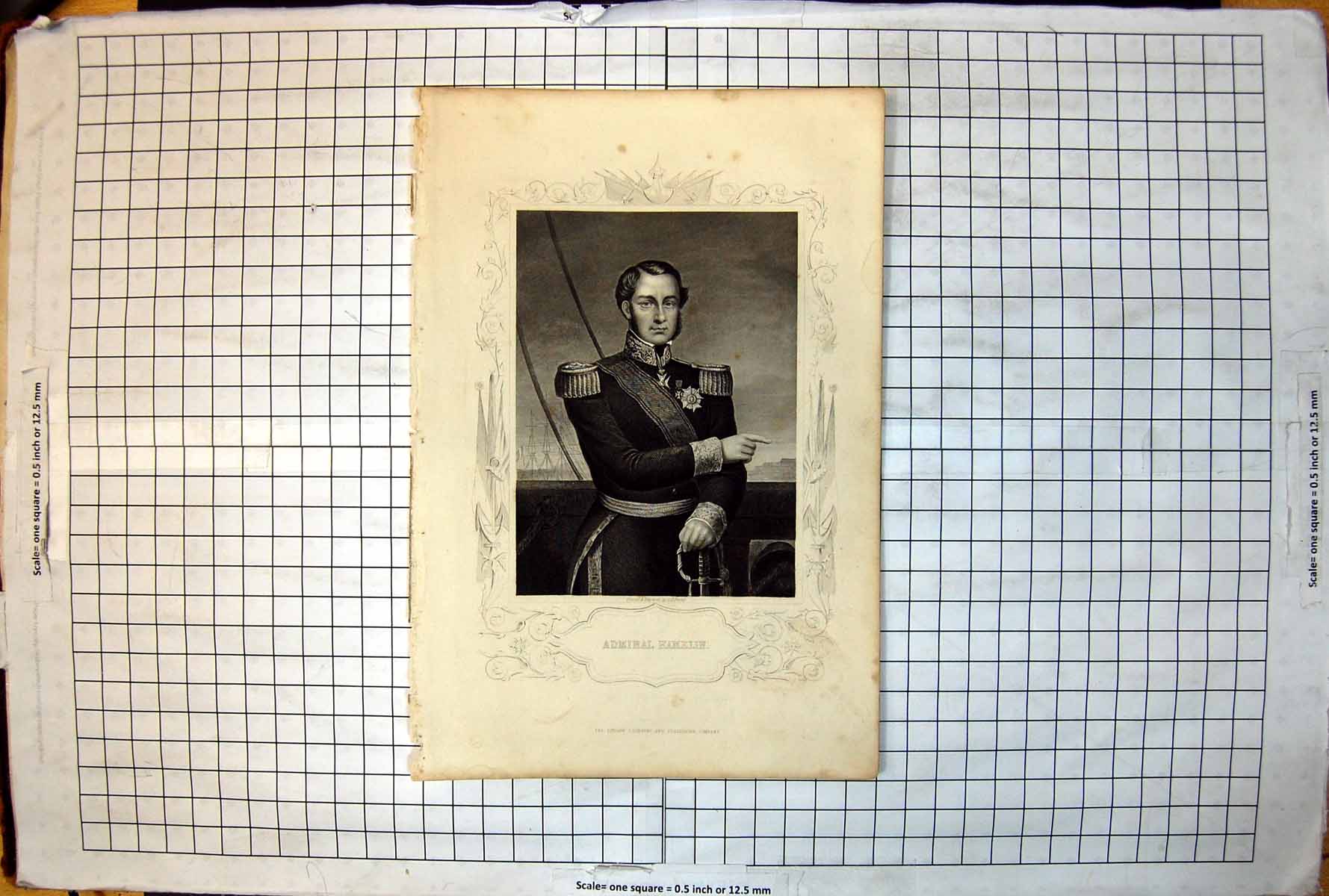 Antique Old Print Admiral Hamelin Drawn Engraved Dj Pound Ships Mast Beyond