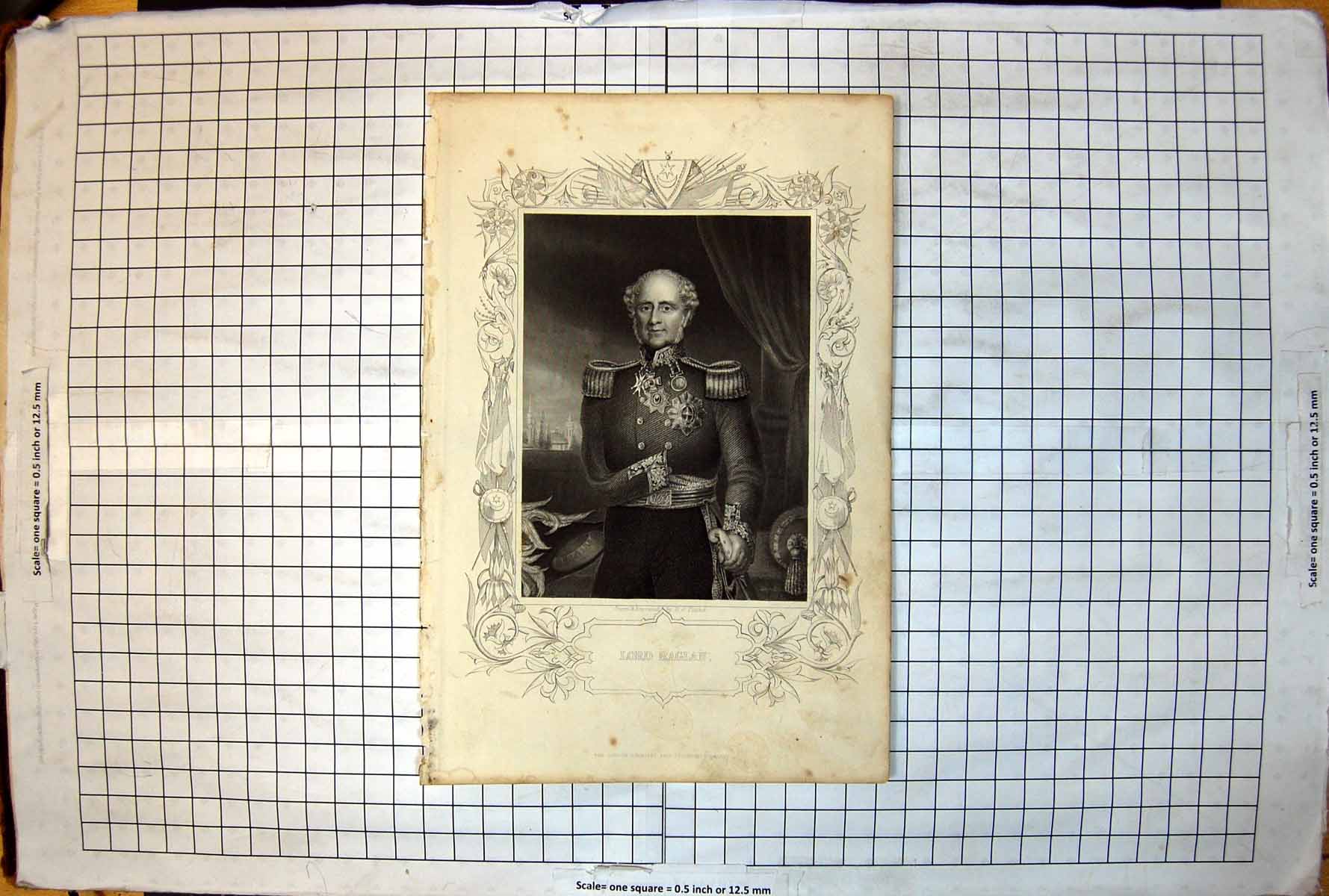 Antique Old Print Lord Raglan Drawn Engraved Dj Pound Furnishings Buildings