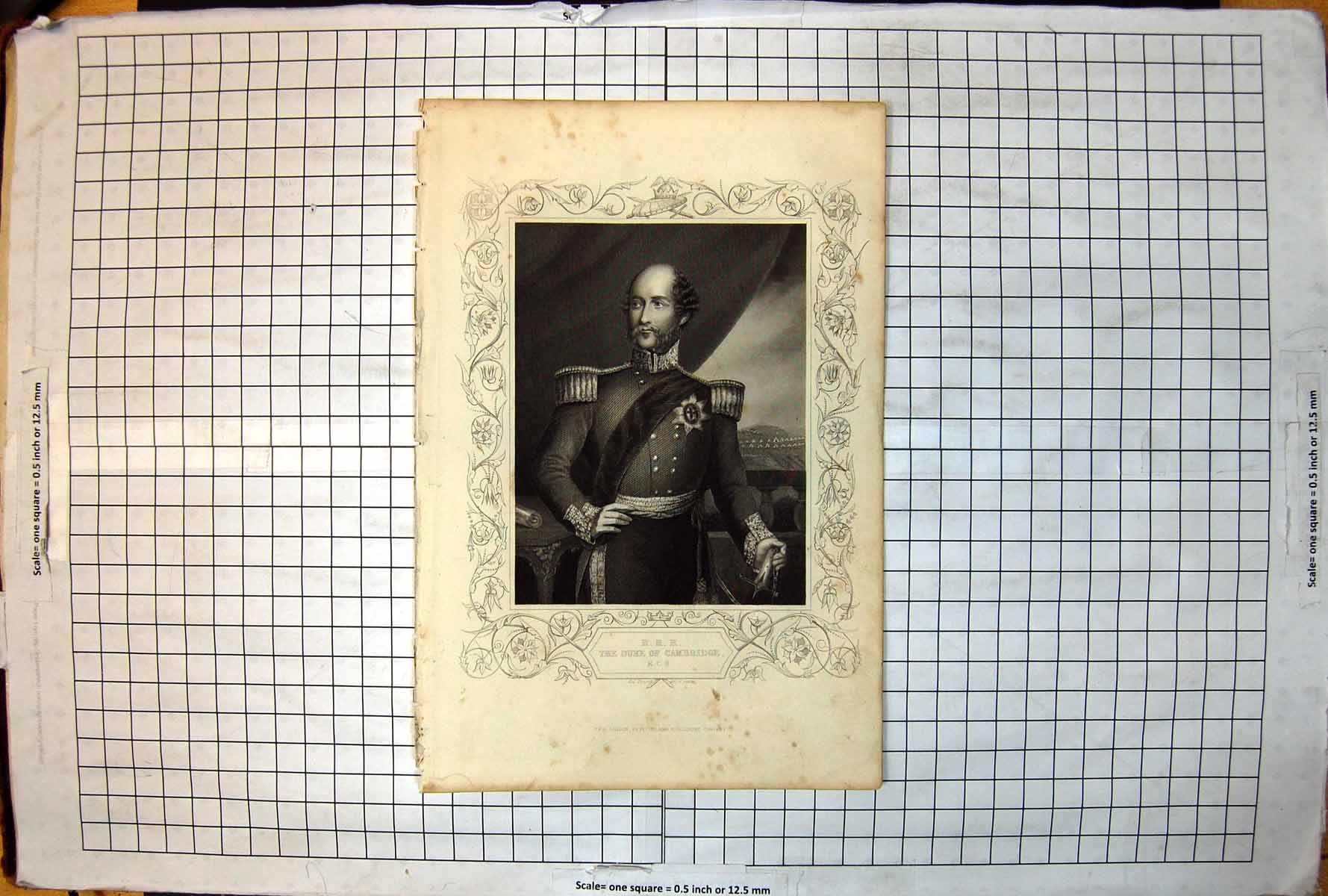 Original Old Antique Print HRH The Duke Cambridge Drawn Engraved Dj Pound Camp