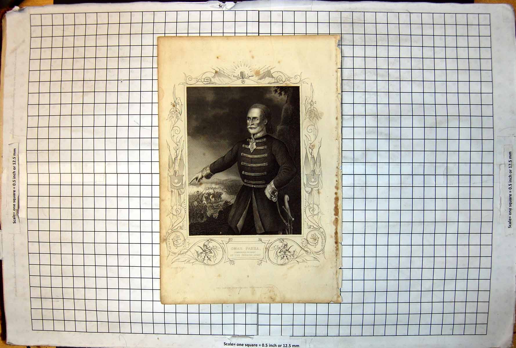 Old Print Omar Pasha Commander-Chief Turkish Army Drawn Engraved Dj Pound