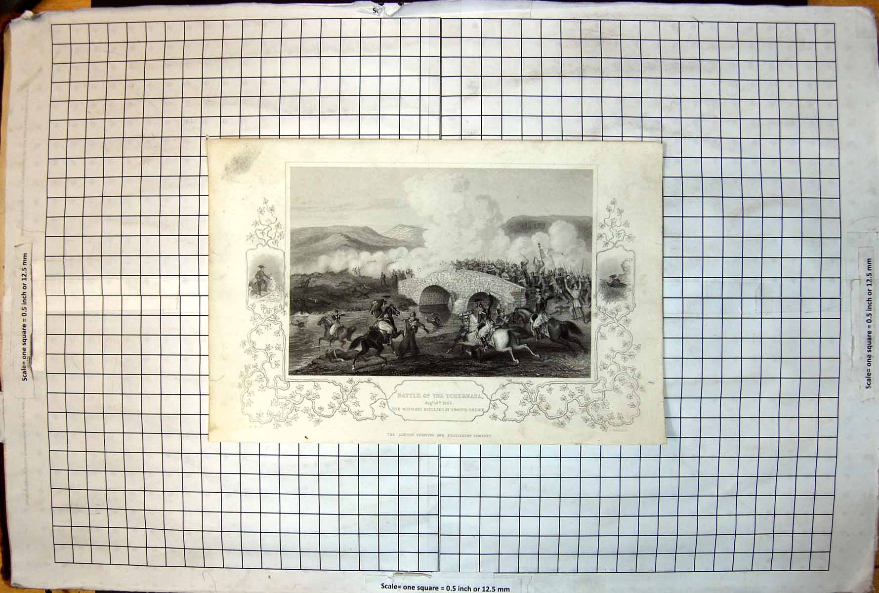 Antique Old Print Battle Tchernaya Russians Repulsed At Traktir Bridge C 1885