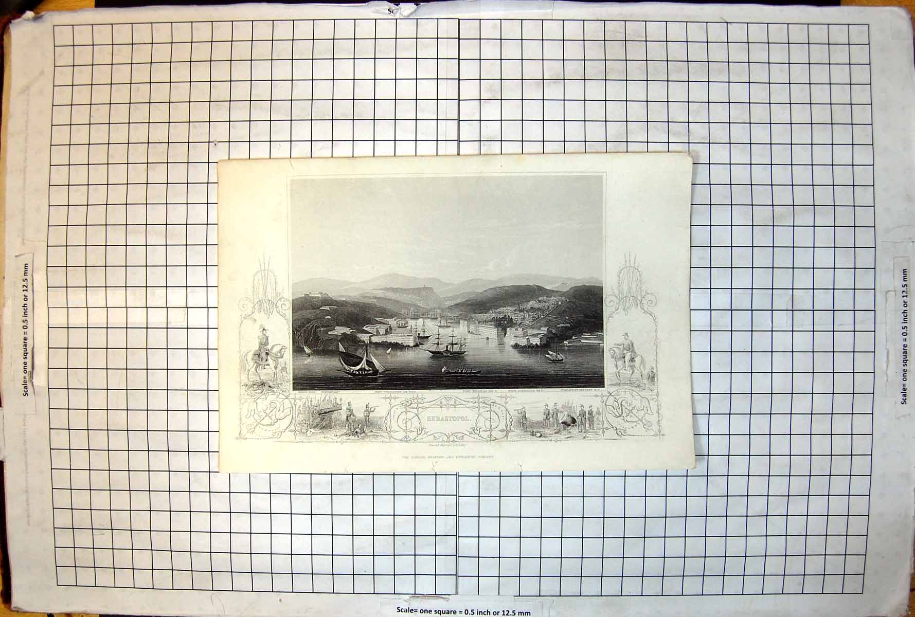 Old Antique Print Sebastopol Bay Ships Buildings Forts Nicholas Alexander