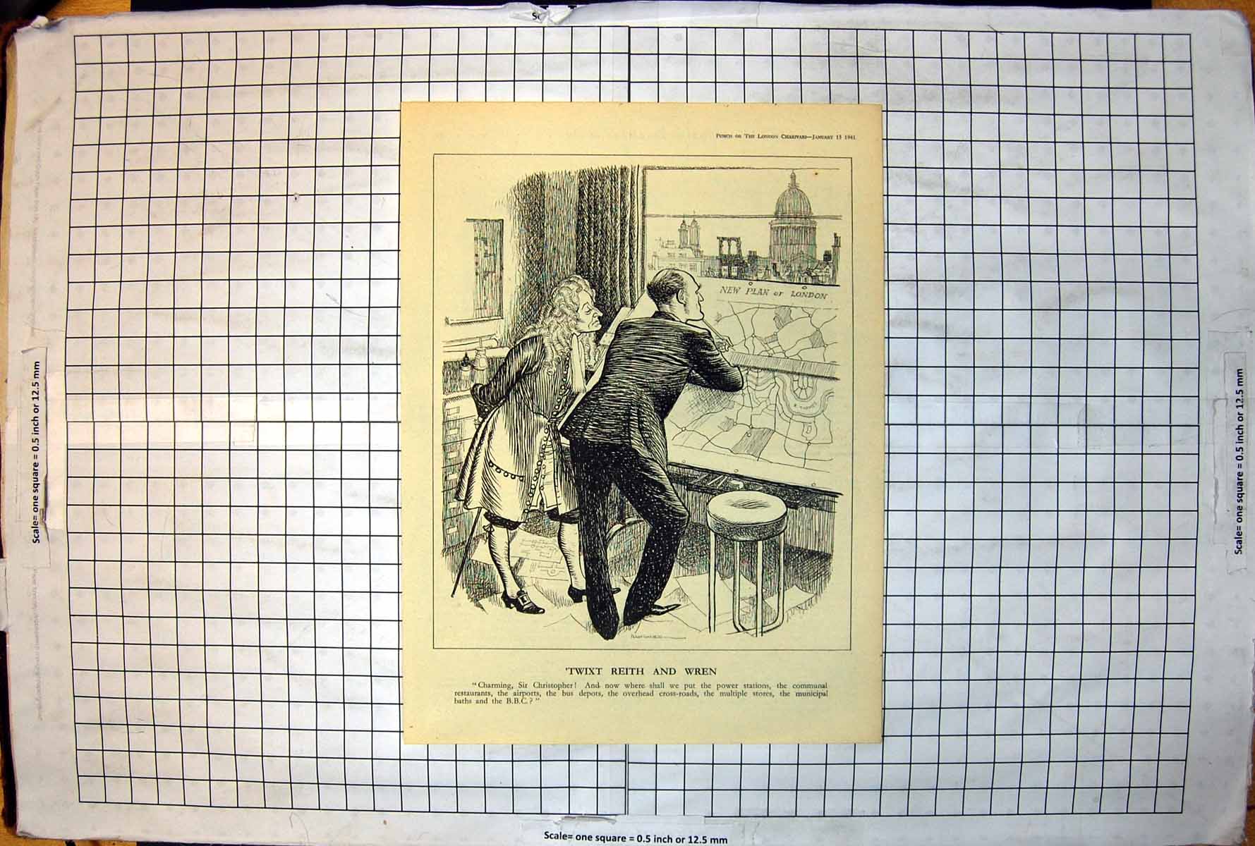 Old Print Twixt Reith Wren Dicsussion New Map London Where Bbc Punch 1941 20th