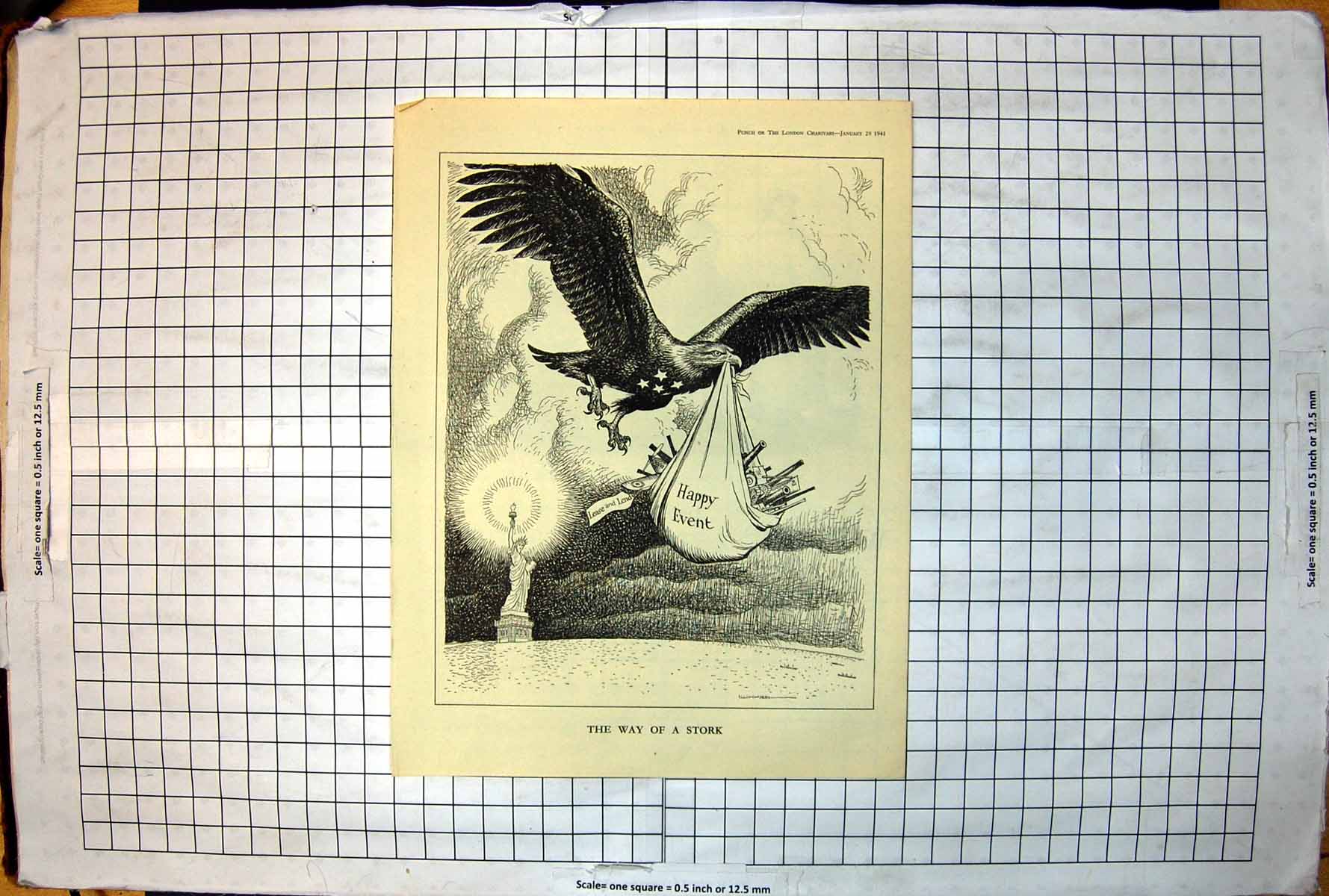 Old Print The Way A Stork Lease And Lend American Aid Cartoon Punch 1941 20th