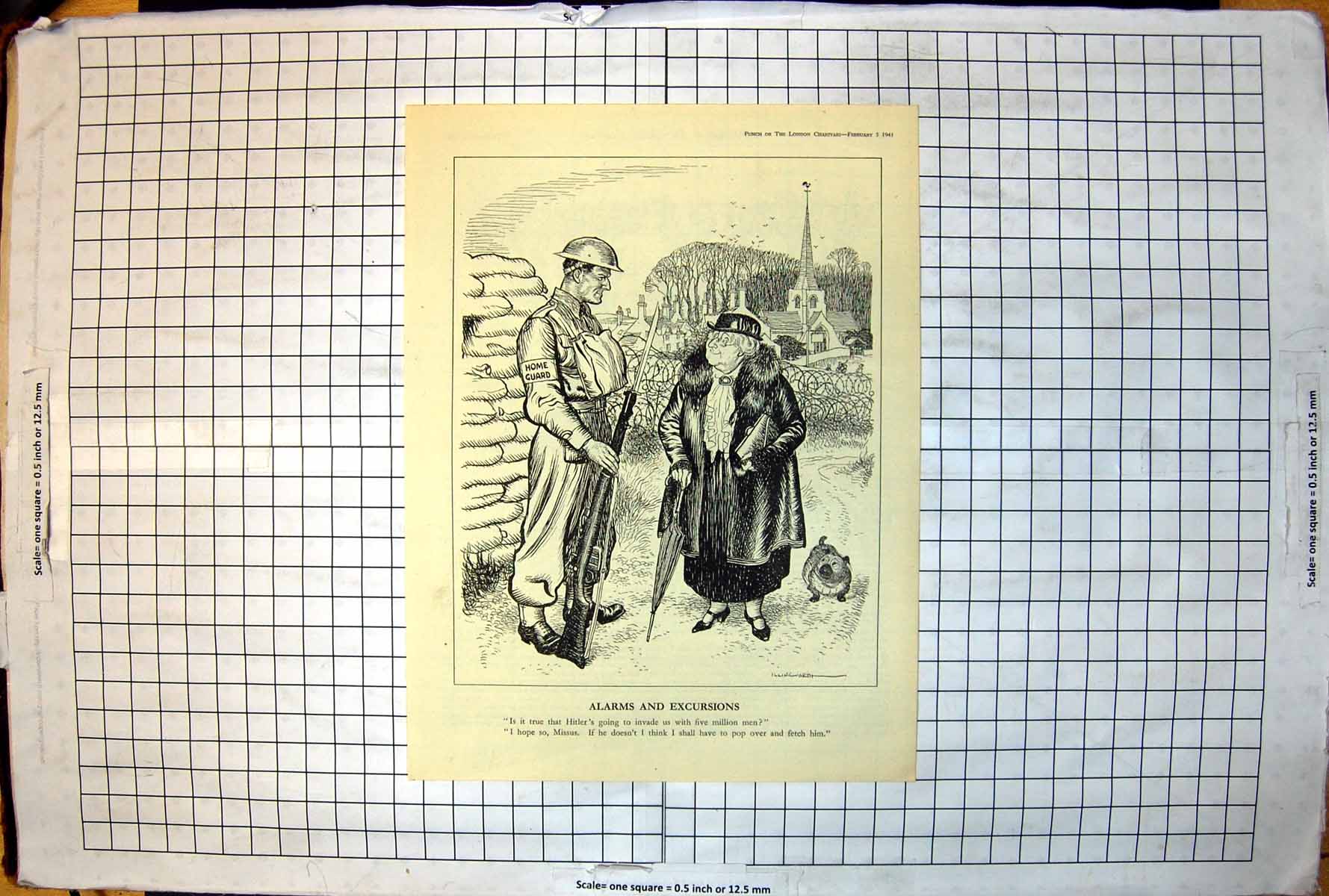 Old Print Illingworth Punch Cartoon Home Guard Talking Elderly Lady 1941 20th