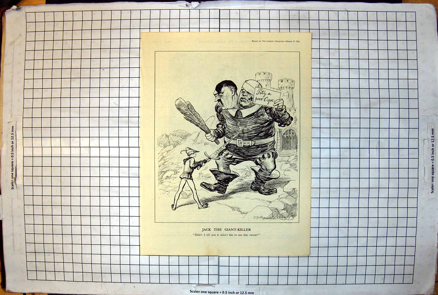 Antique Print Jack The Giant Killer Punch Cartoon Lease And Lend Sword 1941