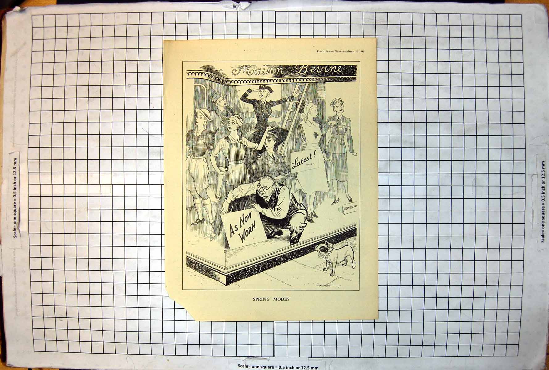 Antique Print Spring Modes Punch Cartoon Show Window Land Girl Womens 1941 20th