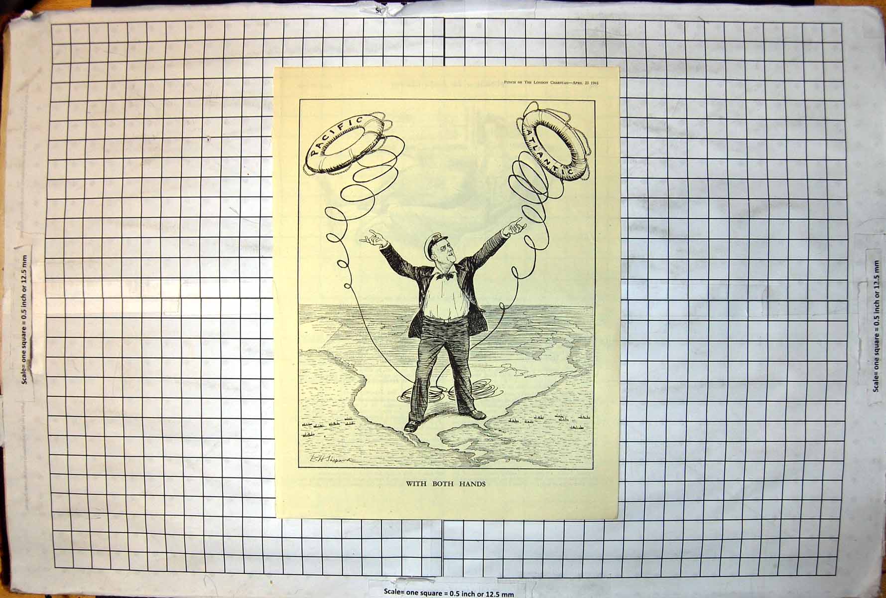 Old Print With Both Hands America Lifebuoy To Pacific Atlantic Punch 1941 20th