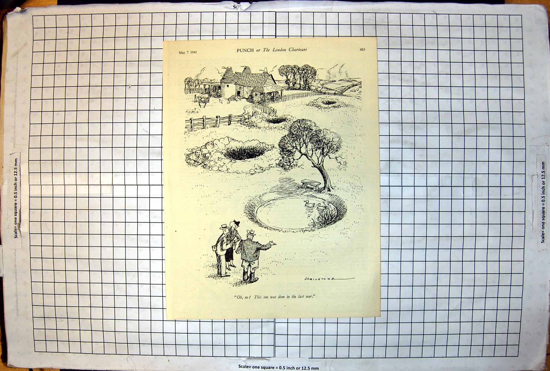 Old Print Viewing Bomb Explosions Farmland Duck Pond Last Year Punch 1941 20th
