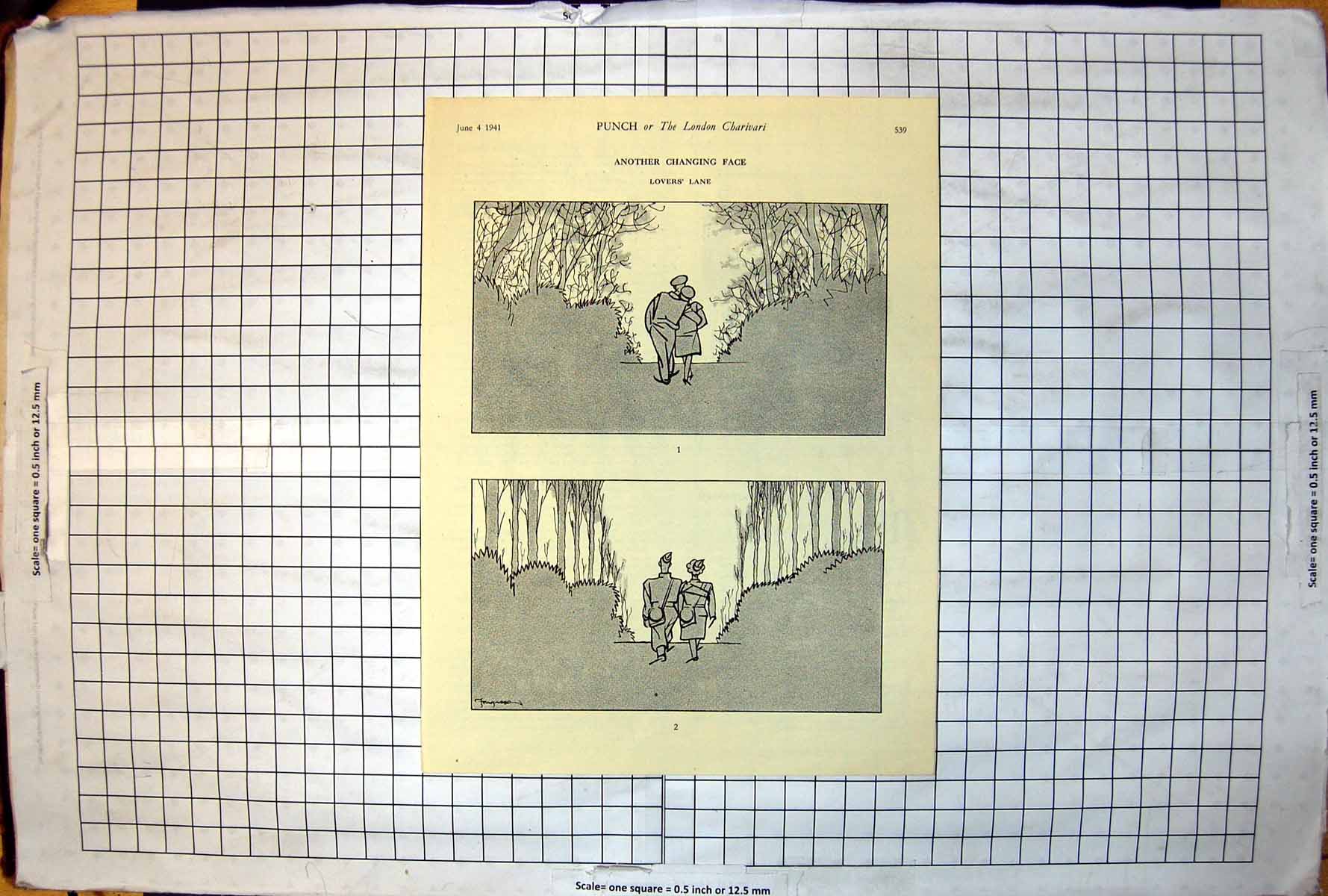 Antique Print Lover'S Lane Young Couple Uniform Hug Continue Arm Round 1941