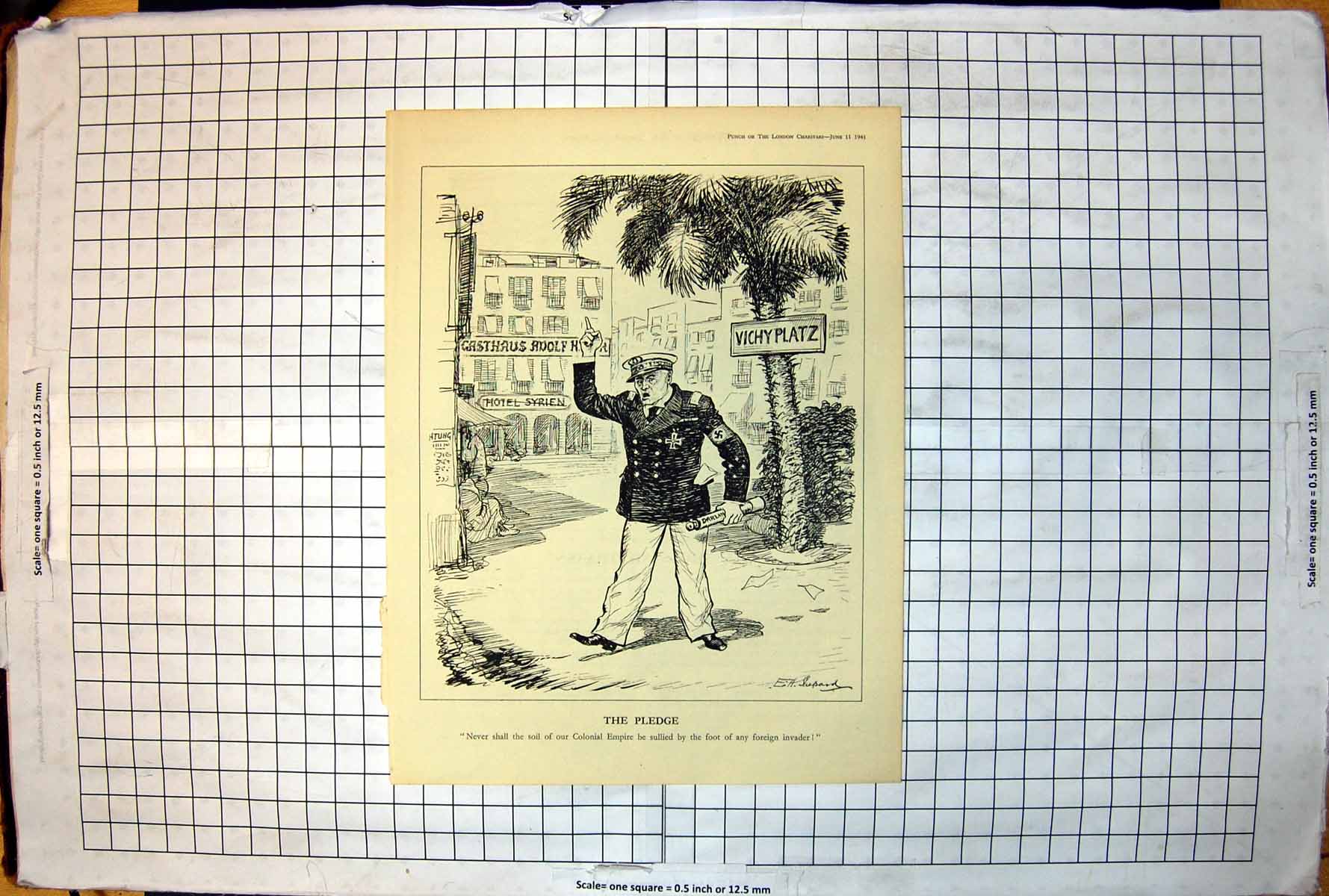 Old Print Punch Cartoon Vichyplatz No Forign Invader Colonial Empire 1941 20th