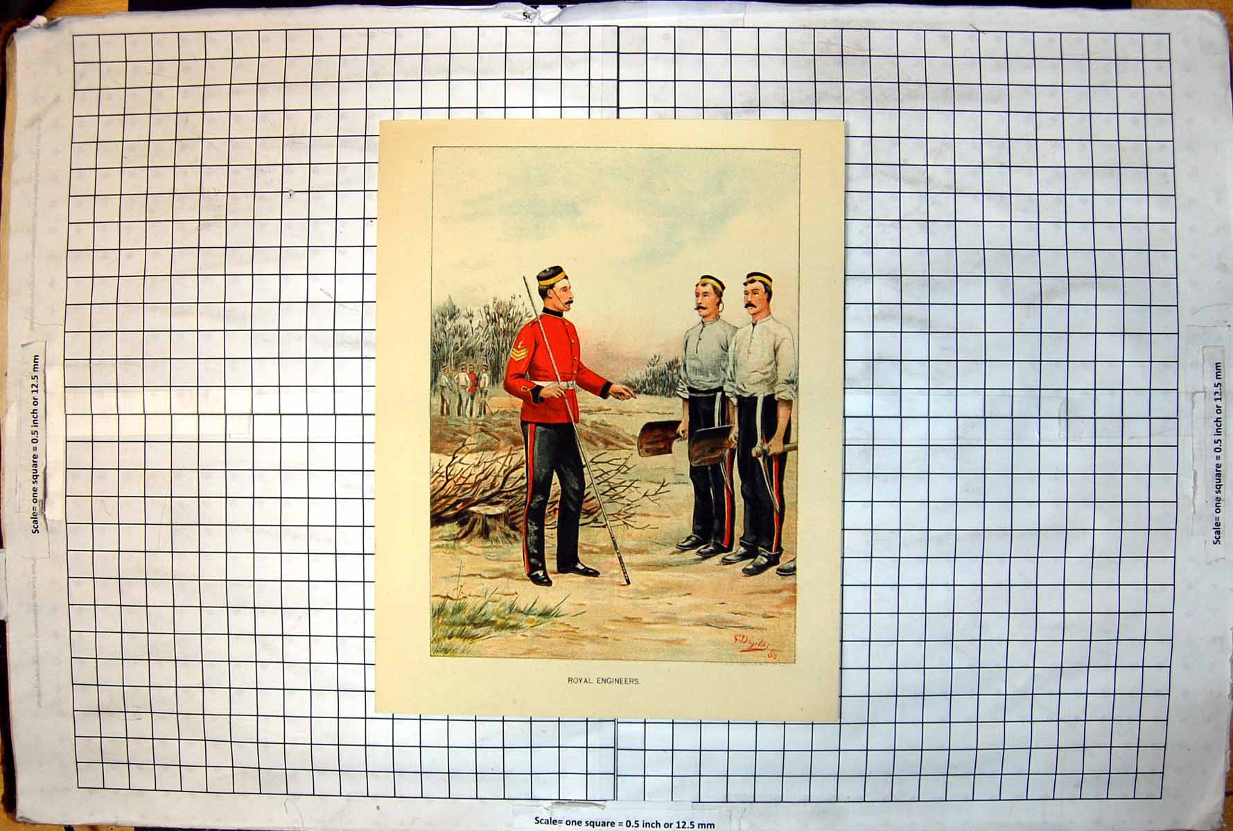 Antique Print Royal Engineers Being Instructed Spades Cleared Ground Siers