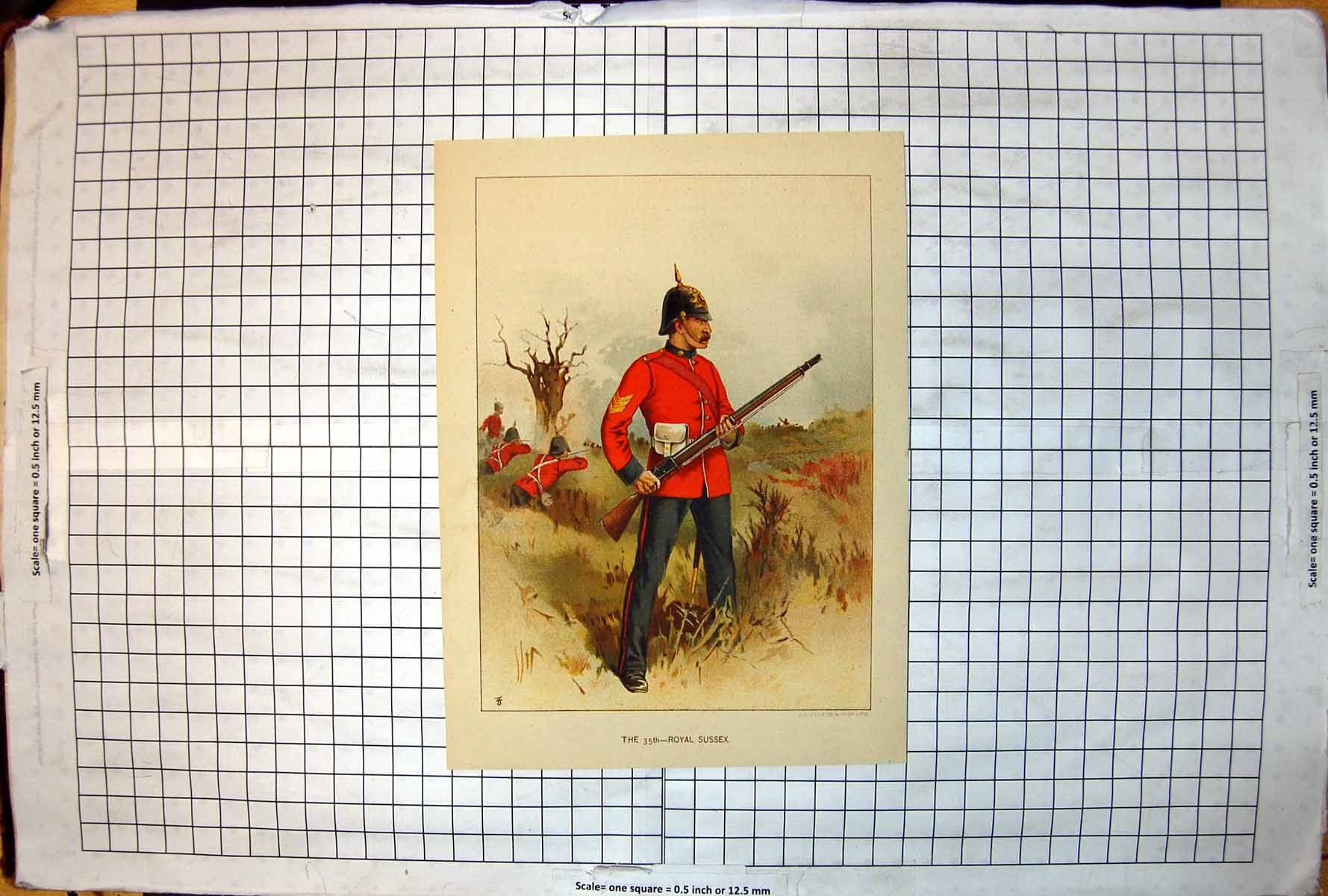 Old 35Th Royal Sussex Colour Study Uniform Sier Rifle Others Firing
