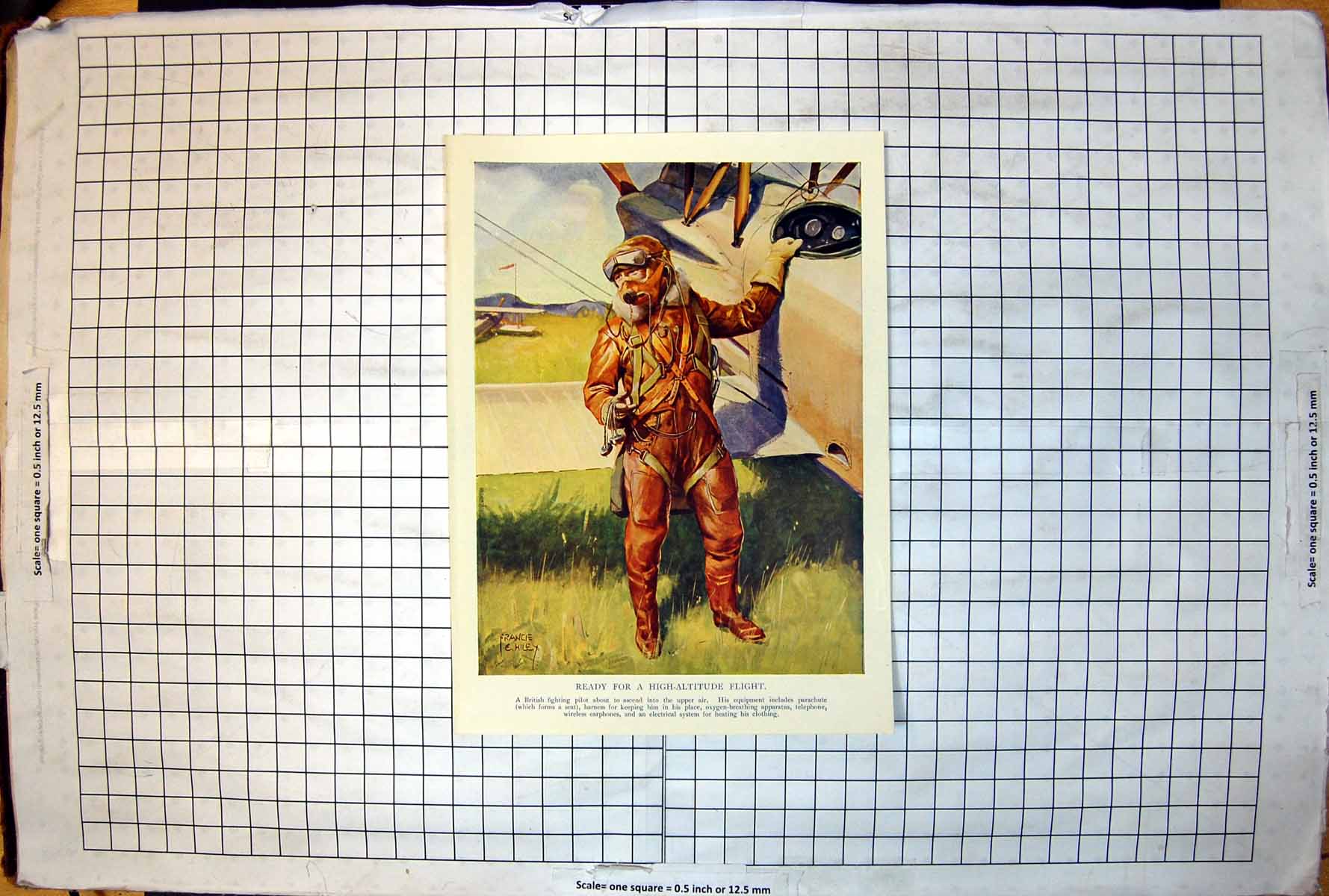 Old Print Ready For High-Altitude Flight British Fighter Pilot Parachute