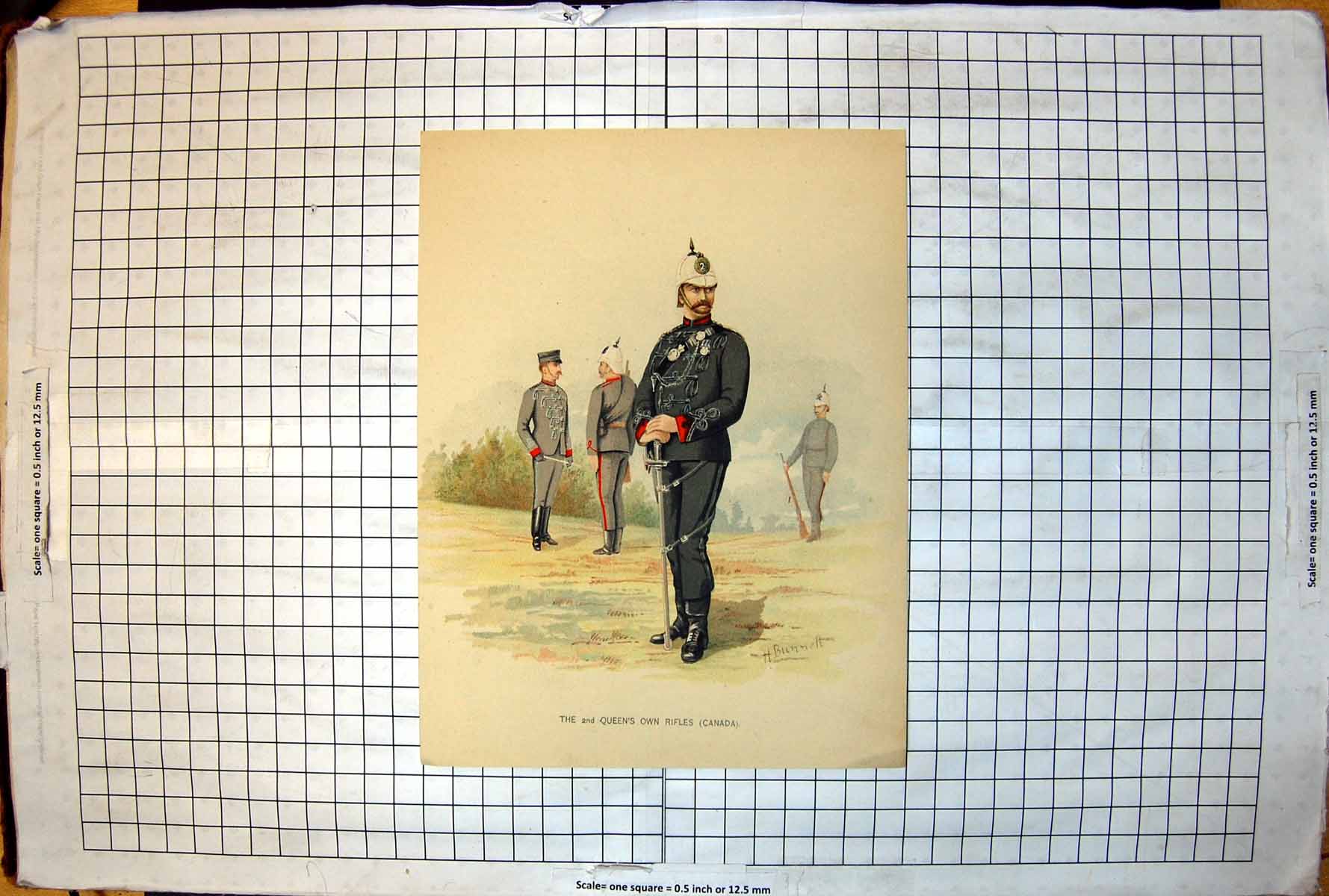 Antique Old Print Canada The 2Nd Queens Own Rifles Colour Study Sword Sier