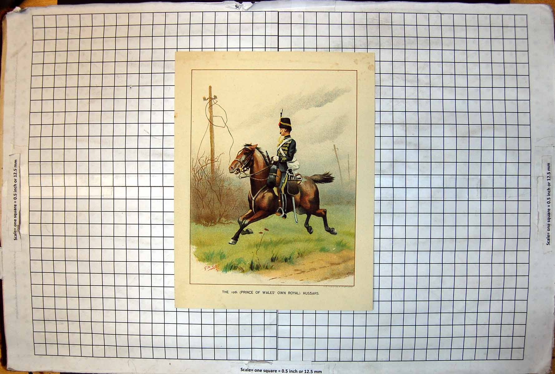 Antique Old Print Prince Wales' Own Royal 10Th Hussars Galloping Colour Study