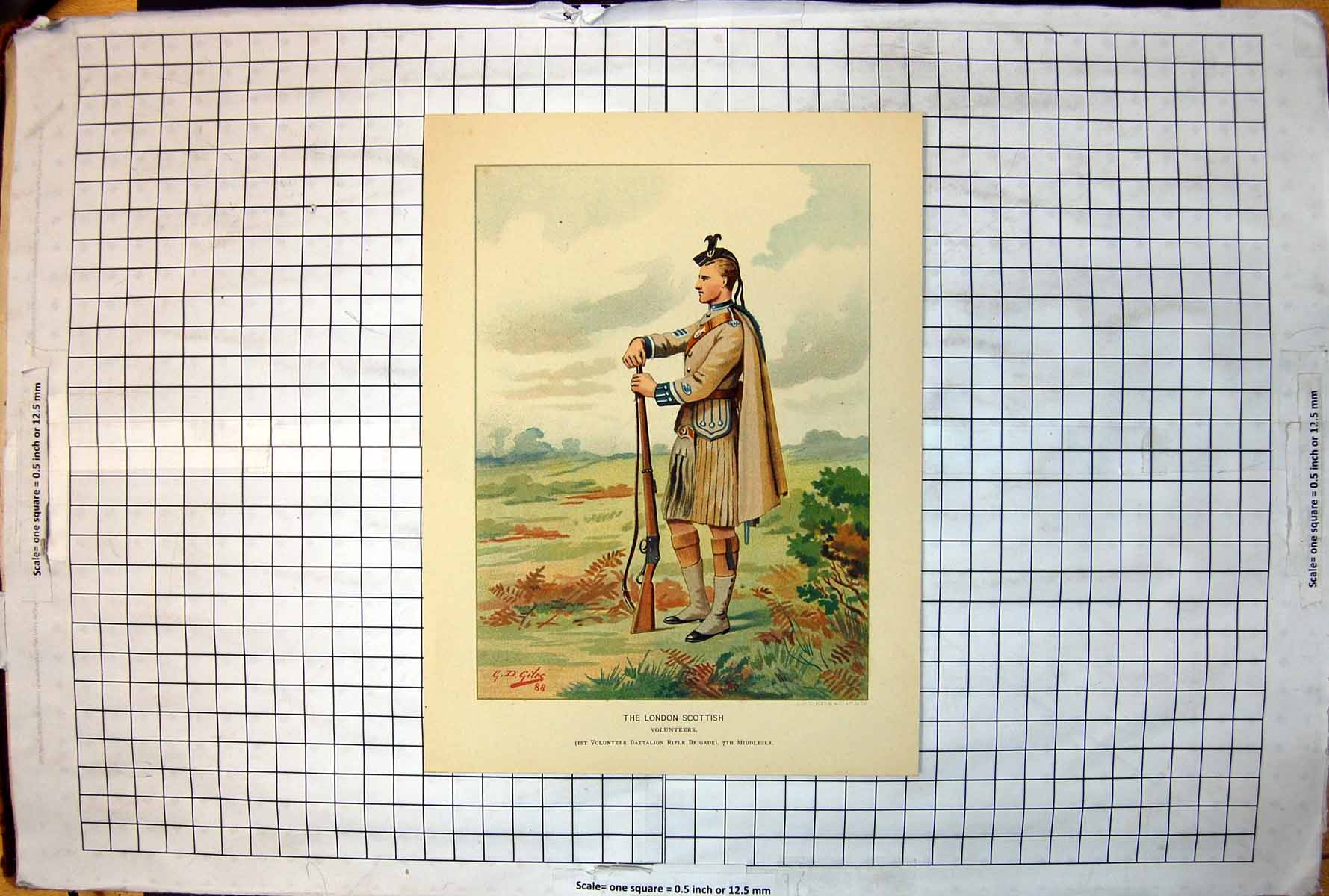 Antique Old Print 1St Volunteer Battalion Rifle Brigade London Scottish C1889