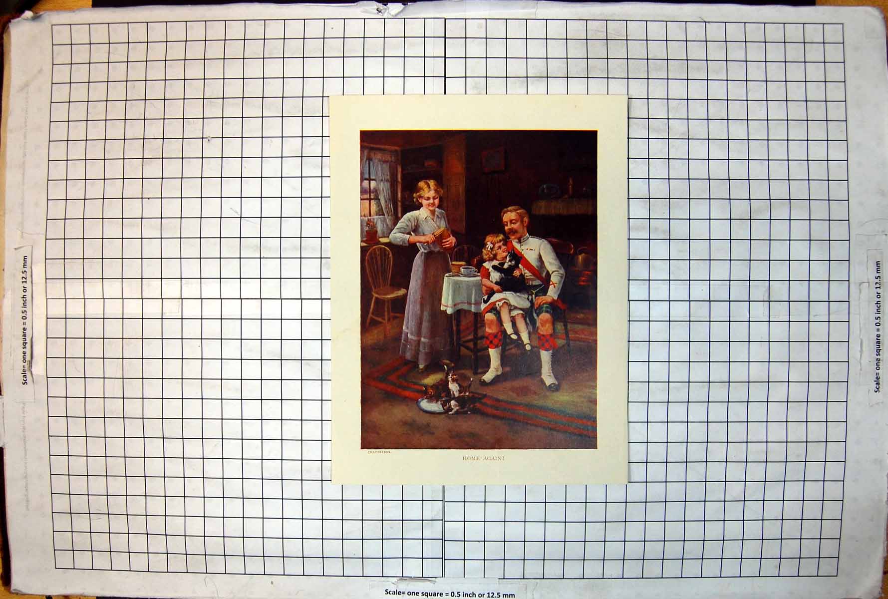 Antique Print Home Again Scottish Sier With Little Girl On Knee Mother 1916
