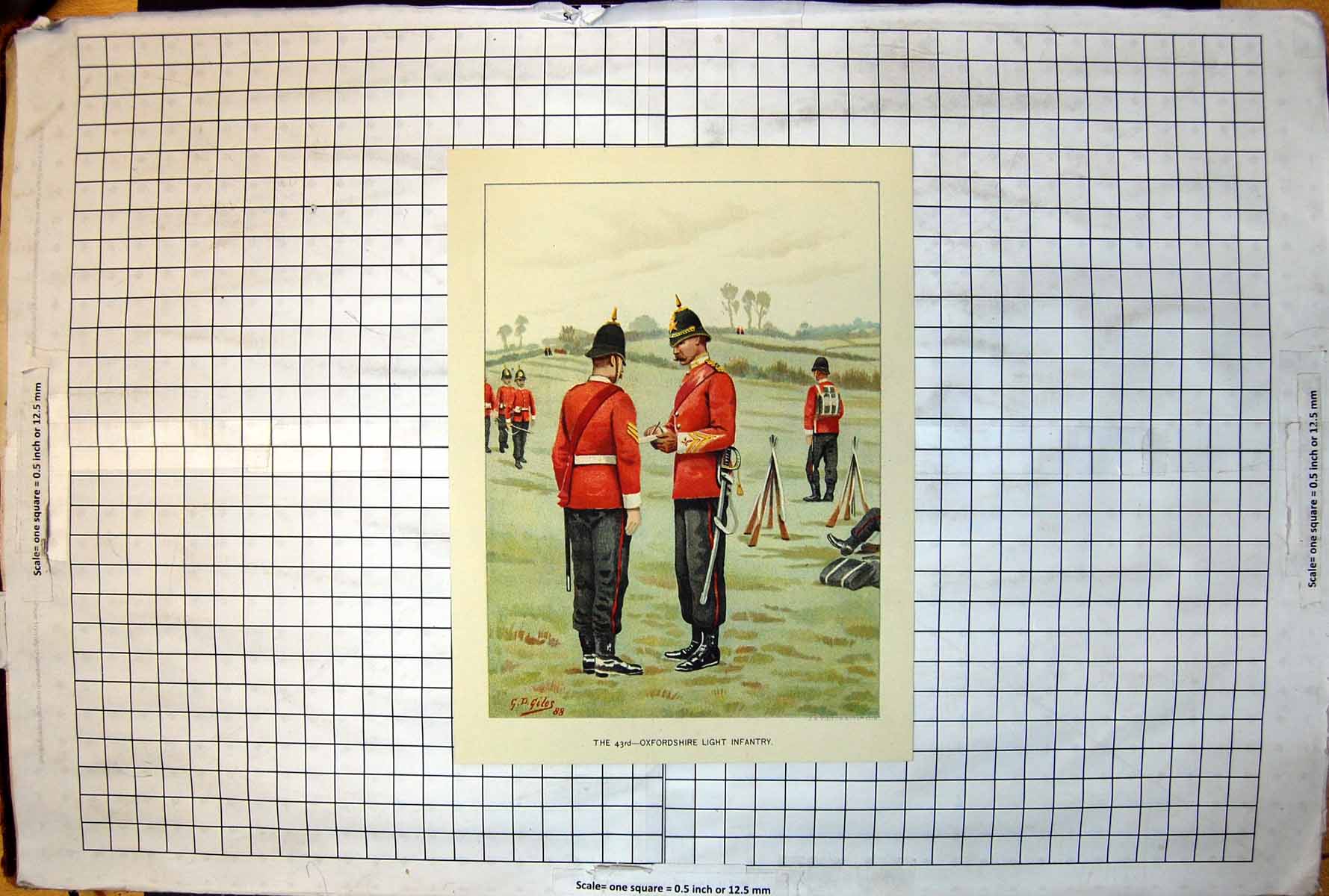 Antique Print 43Rd Oxfordshire Light Infantry Colour Study G D Giles C1889