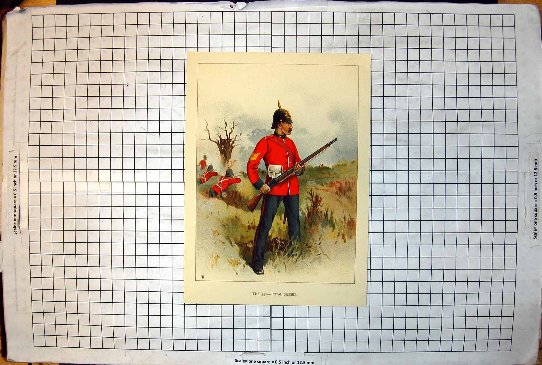 Antique Old Print Royal Sussex The 35Th Ff Colour Study Sier Trenches C1889