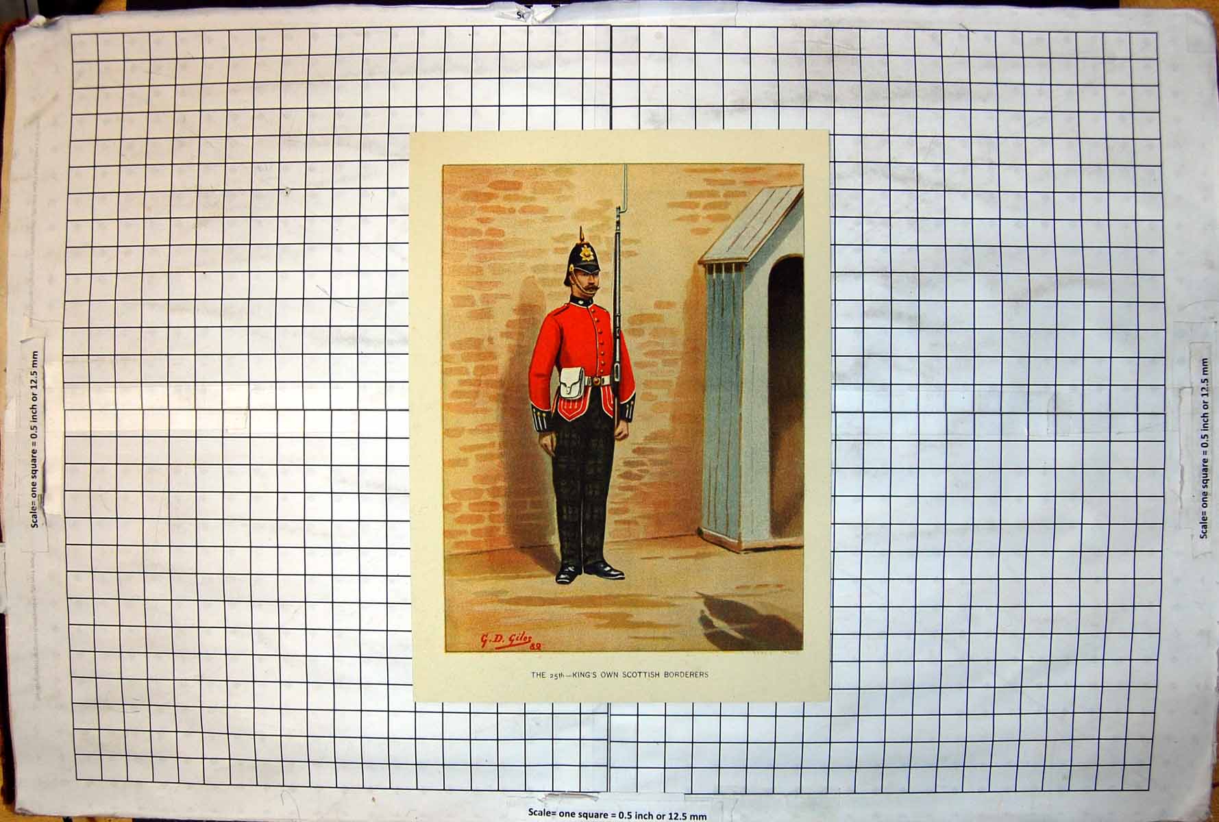 Antique Old Print Sentry Box Gd Giles The 25Th King'S Own Scottish Borderers