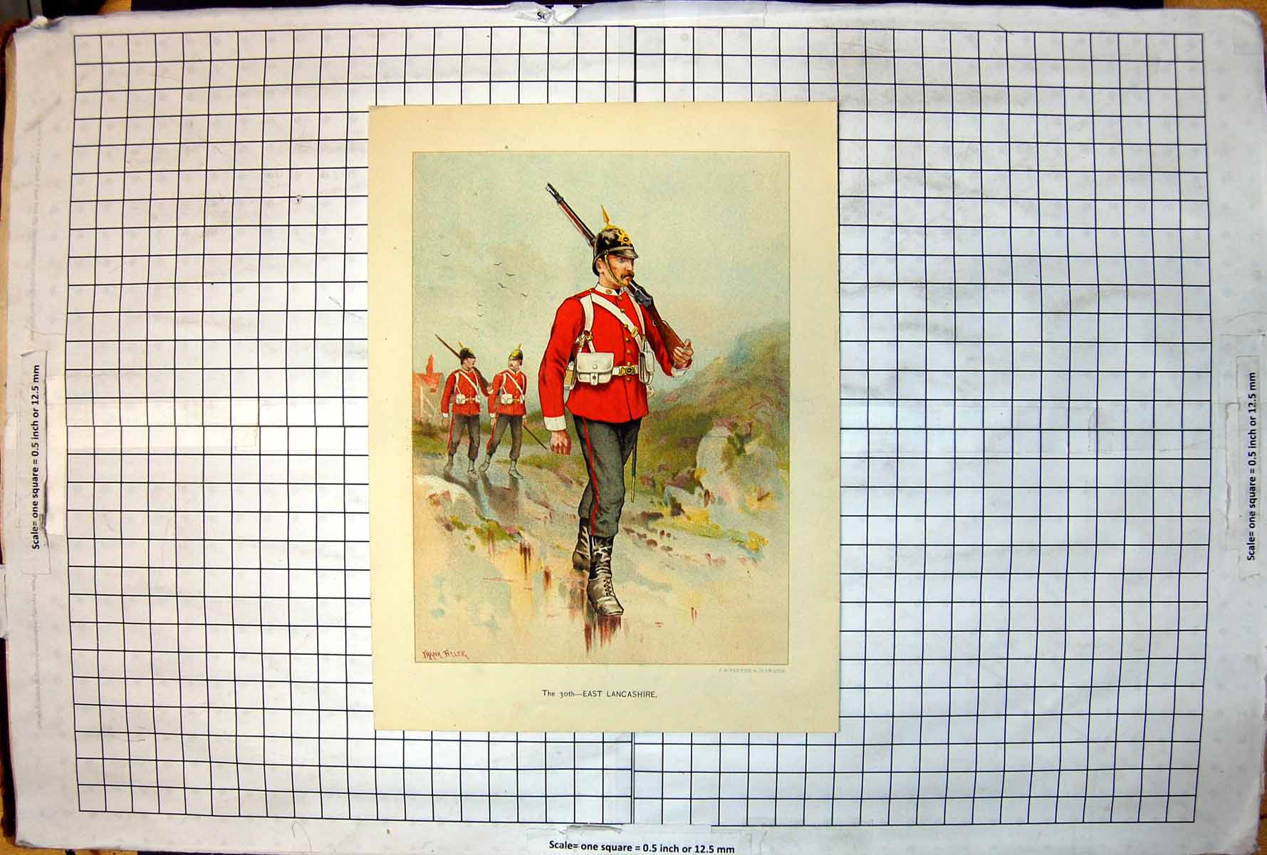Antique Old Print 30Th East Lancashire Frank Feller Colour Study Siers Rocks