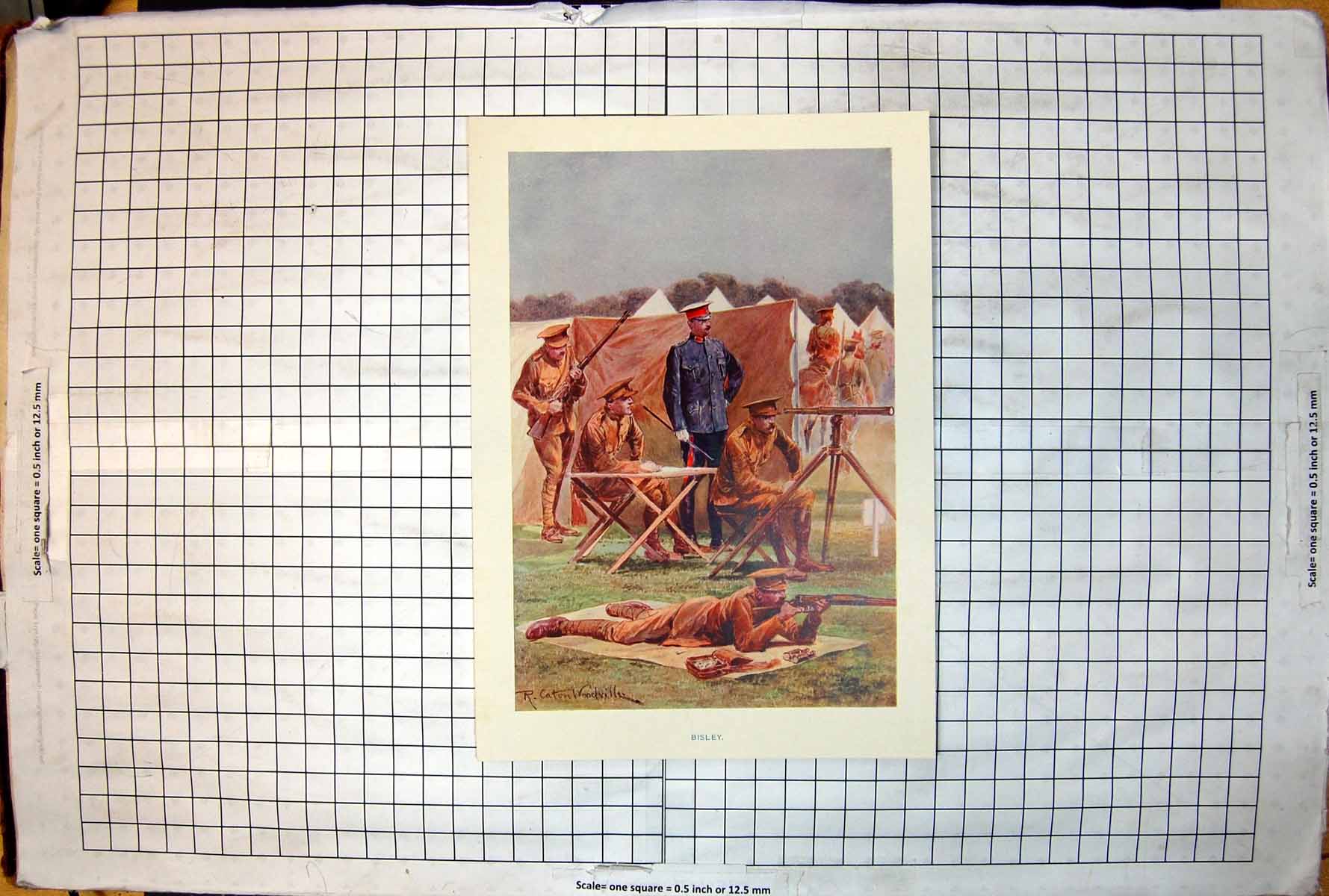 Antique Print Bisley R Caton Woodville Tents Rifleman Telescope Score Sheet