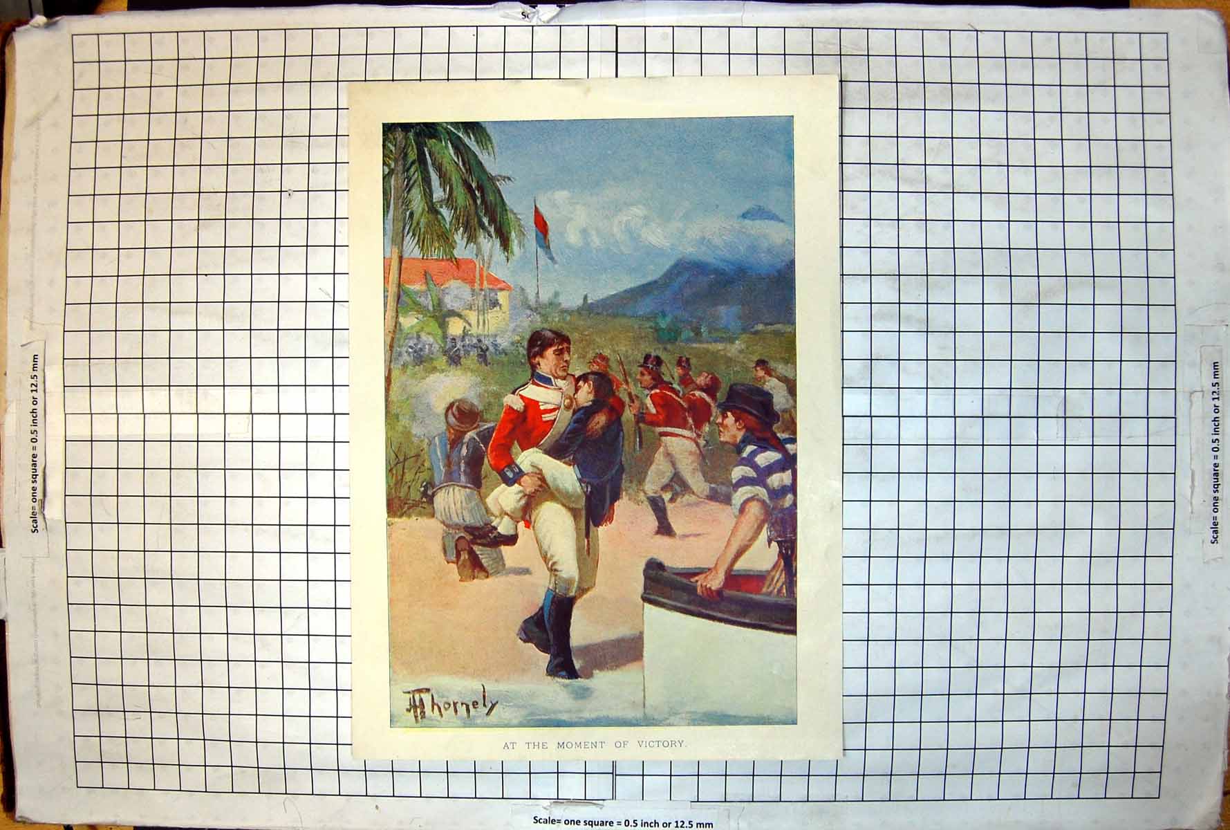 Antique Old Print At The Moment Victory Boy Shot Mate Rescuing Boat Thornley