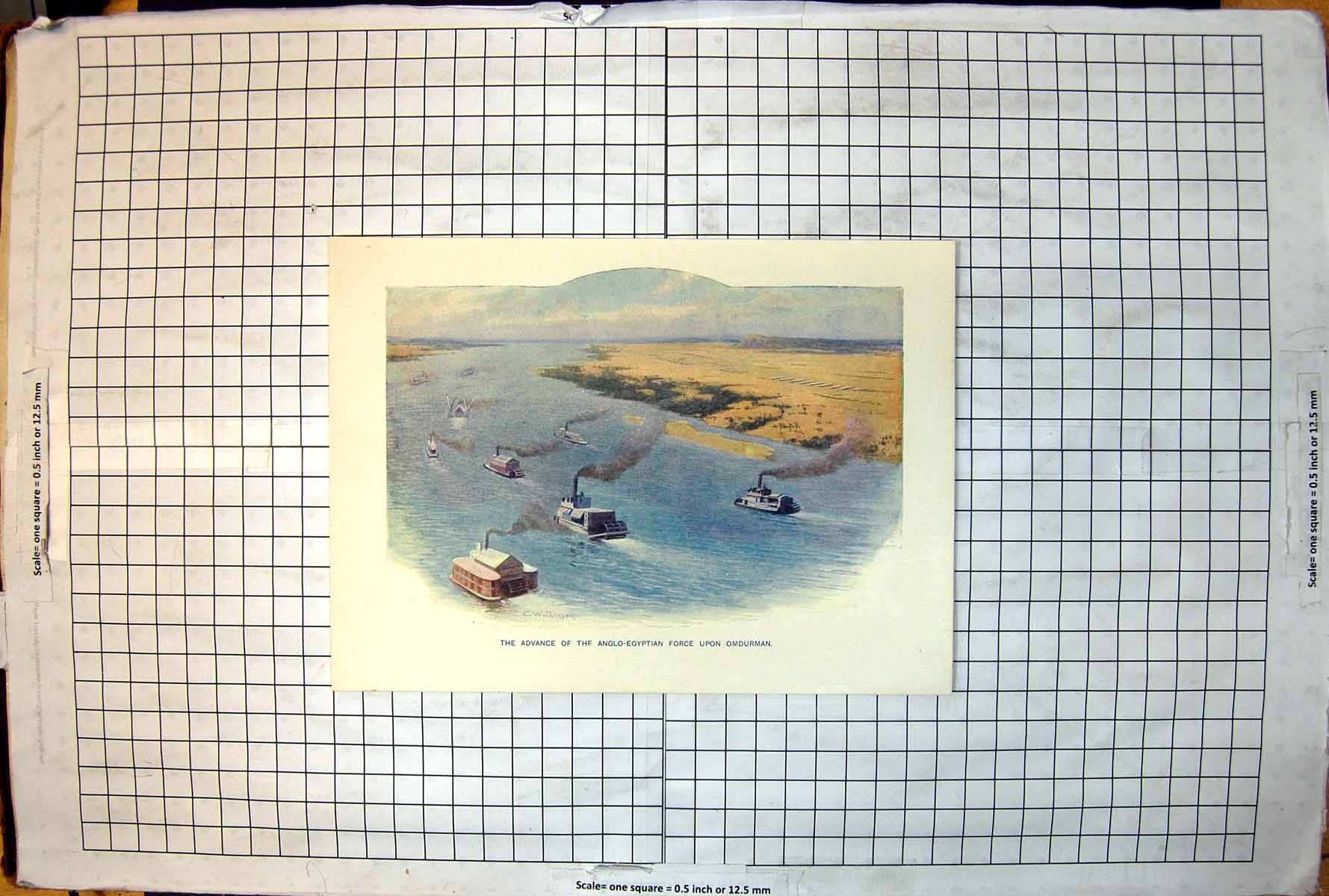 Antique Old Print Omduran Advance Anglo-Egyptian Force Waterway Desert C1901