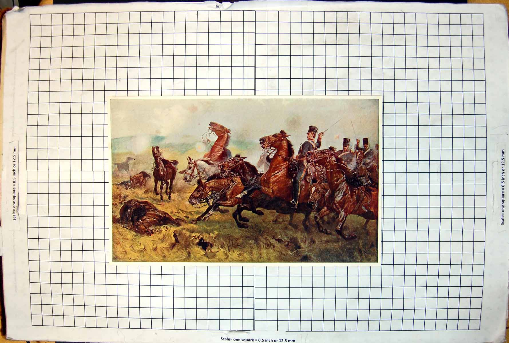 Antique Print Horses Charging Into Battle Dead Runaway High Peaked Helmets