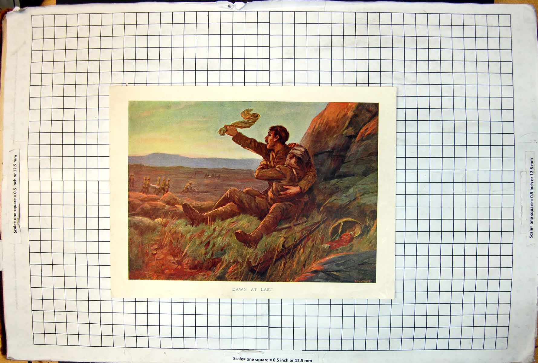 Old Print Dawn At Last Friend Waving Rescue Battlefield For Wounded 1900 20th
