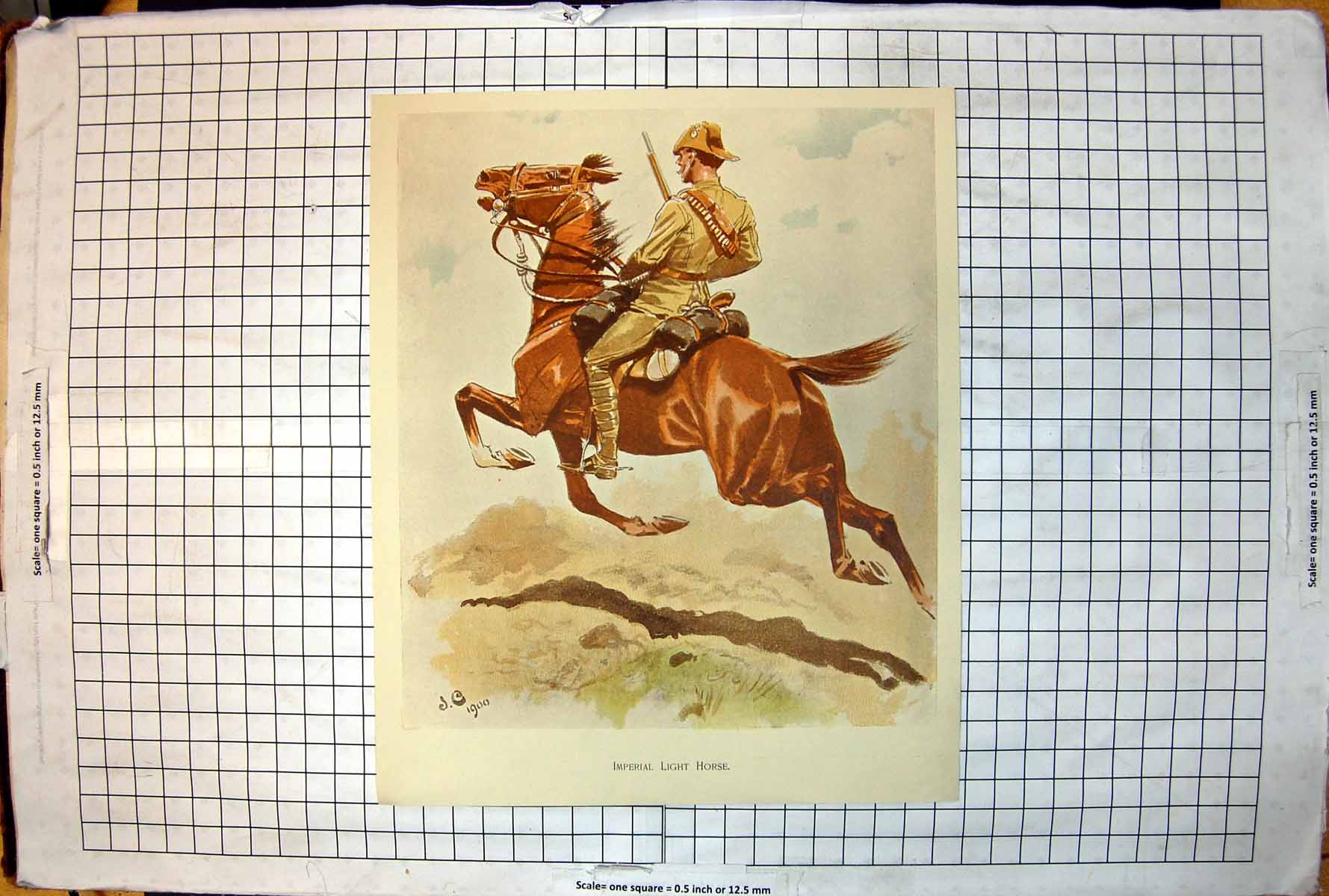 Old Jc Imperial Light Horse Galloping With Rider Colour Study Uniform