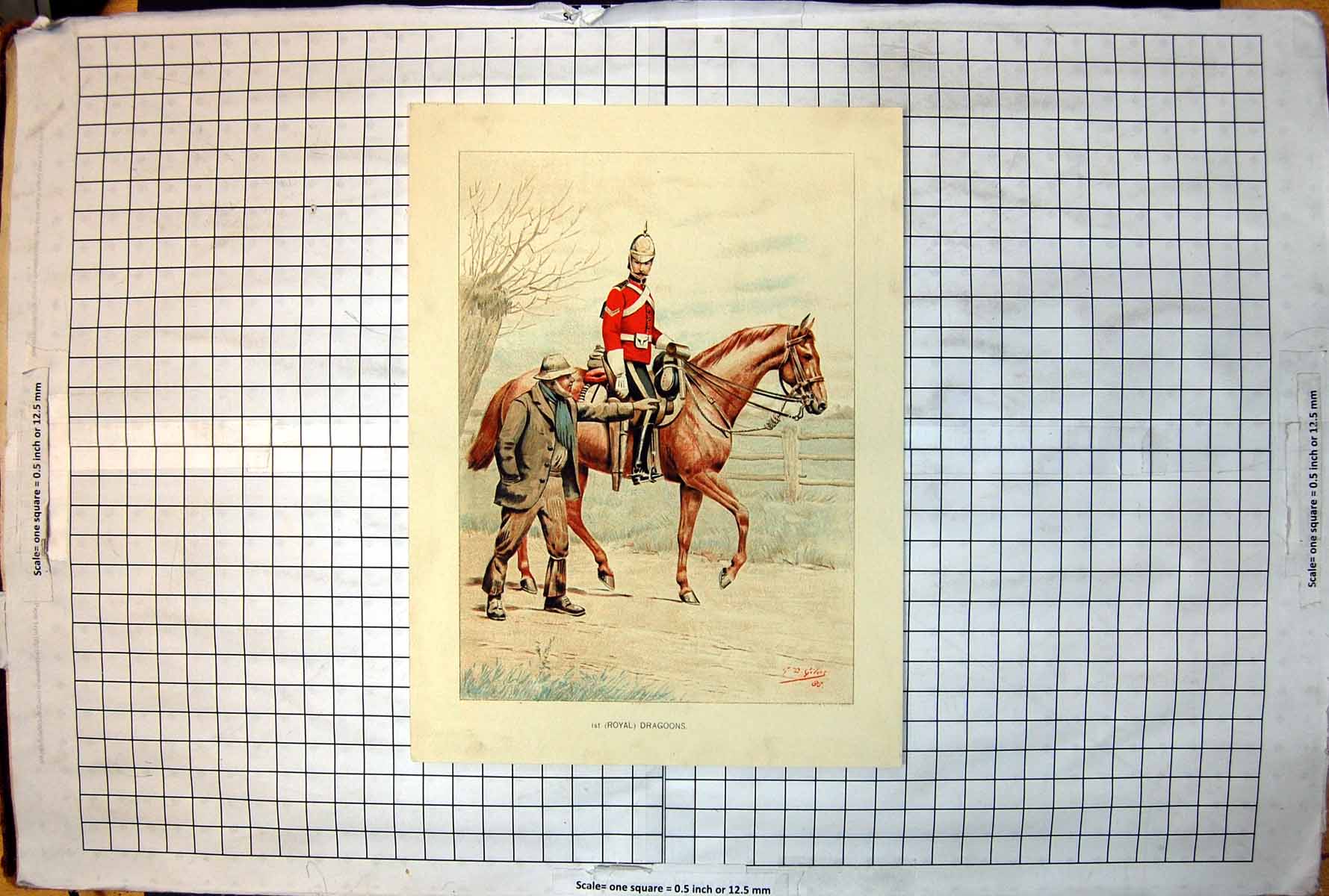 Old 1St Royal Dragoons Gd Giles Man Pointing To Horse Uniformed Rider