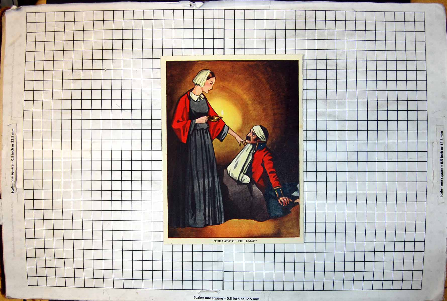 Antique Old Print The Lady The Lamp Casting Glow Over Injoured Sier In Bed