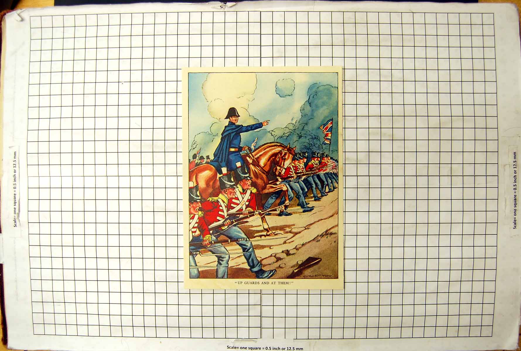 Antique Old Print Up Guards And At Them Sketch Colour Drawing Troops Captain