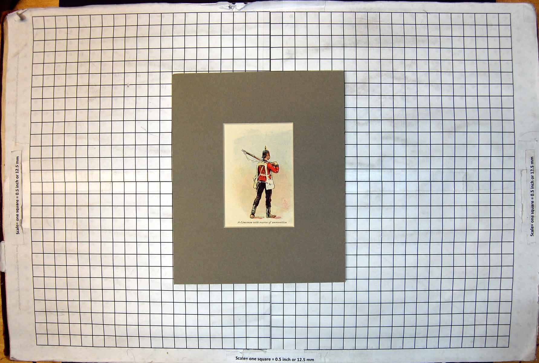 Original Old Antique Print Linesman With Reserve Ammunition